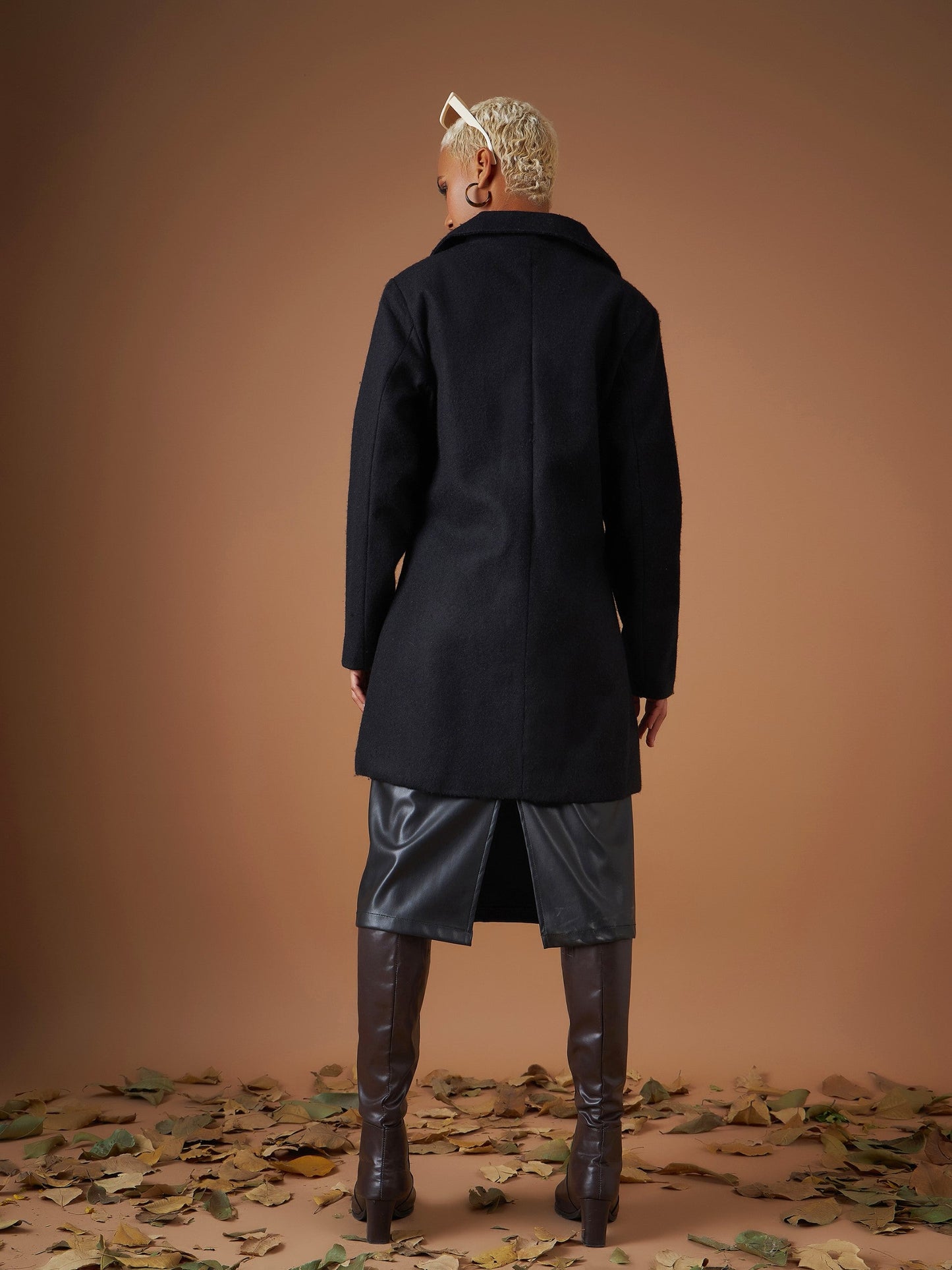 Black Tweed Notch Collar Longline Blazer