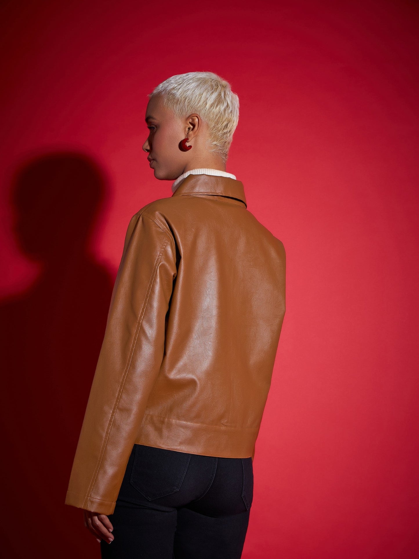 Brown PU Front Pocket Jacket