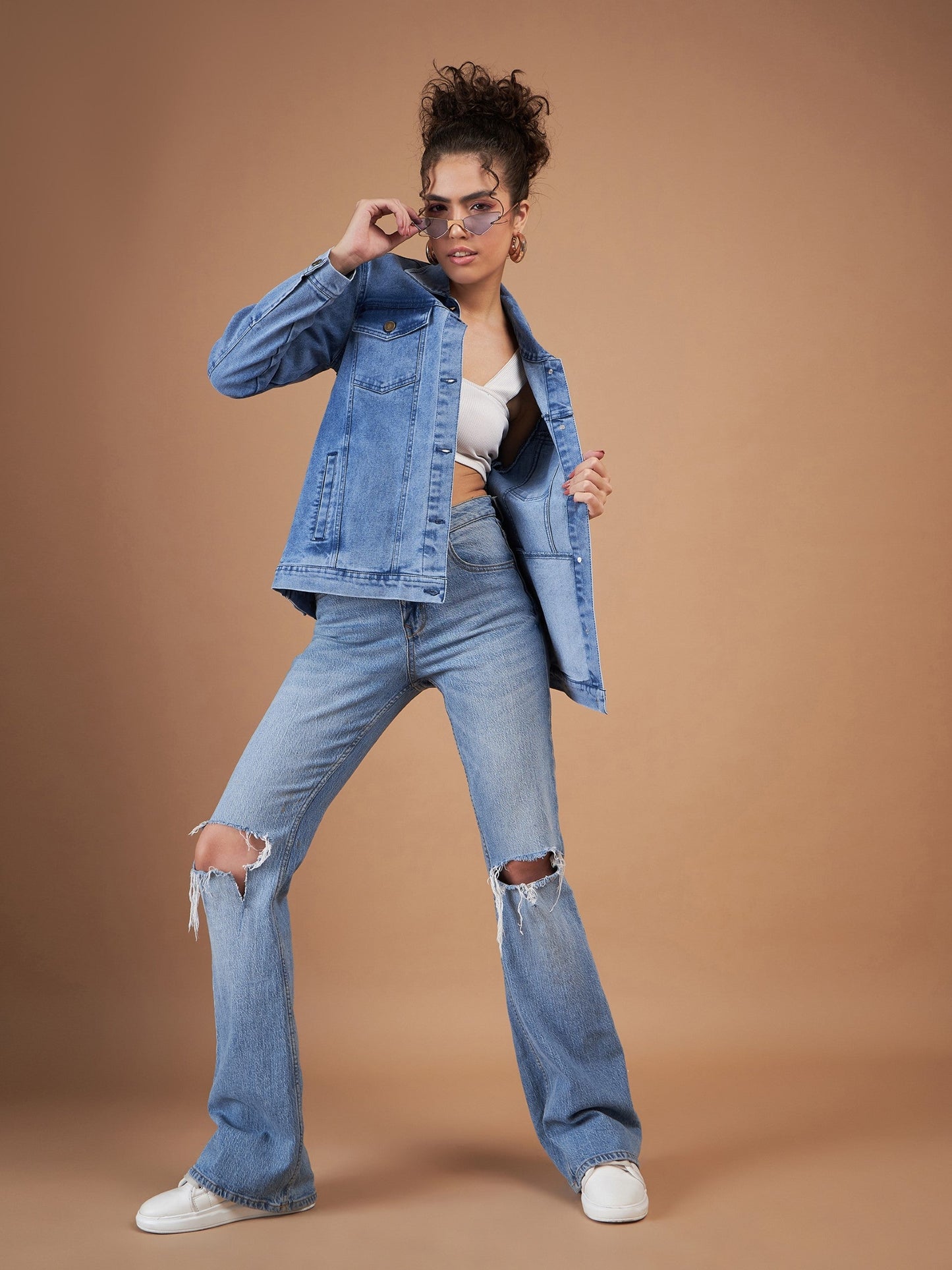 Ice Blue Washed Denim Oversized Jacket