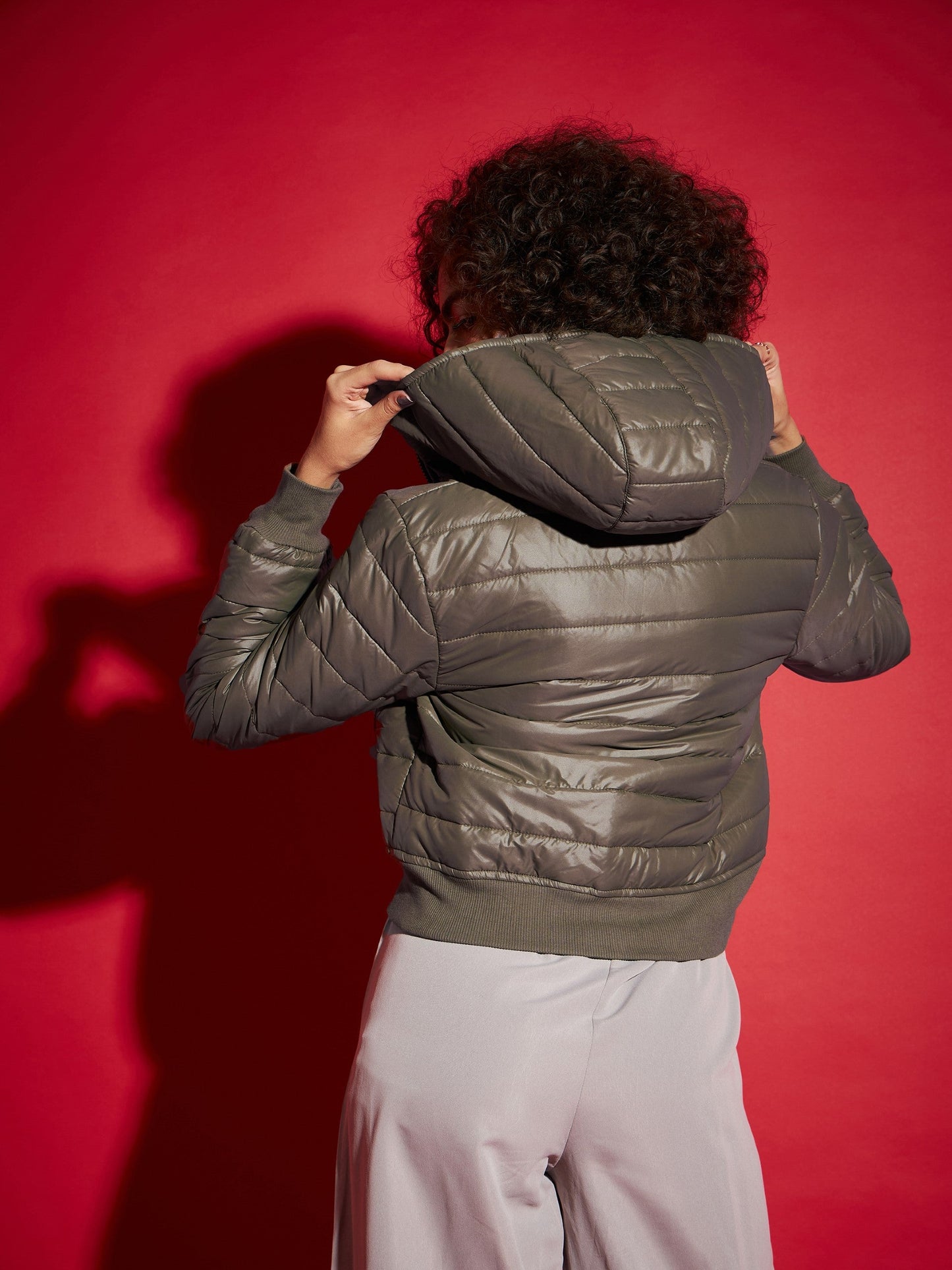 Olive Hooded Crop Bomber Jacket