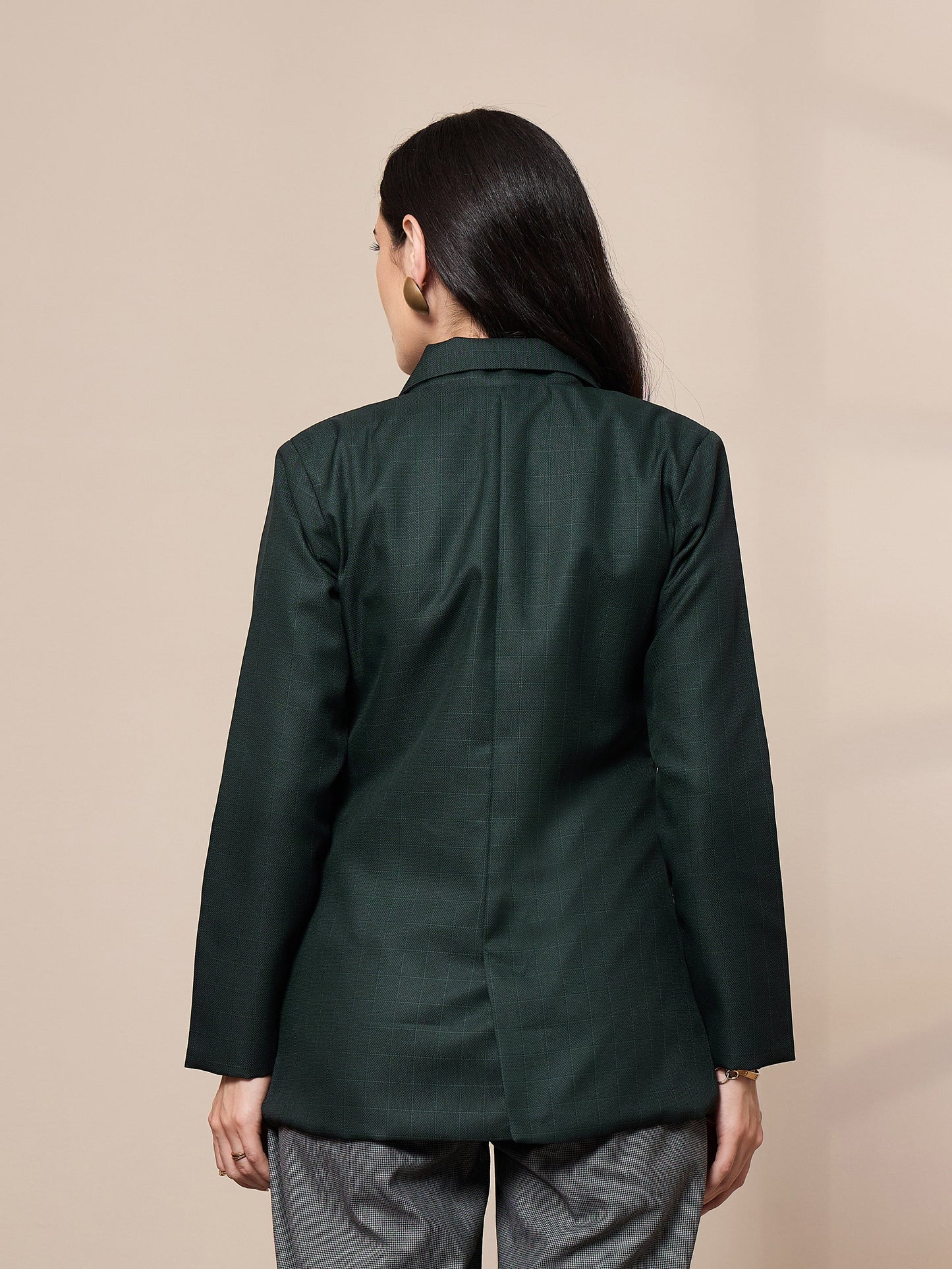 Green Double-Breasted Check Blazer