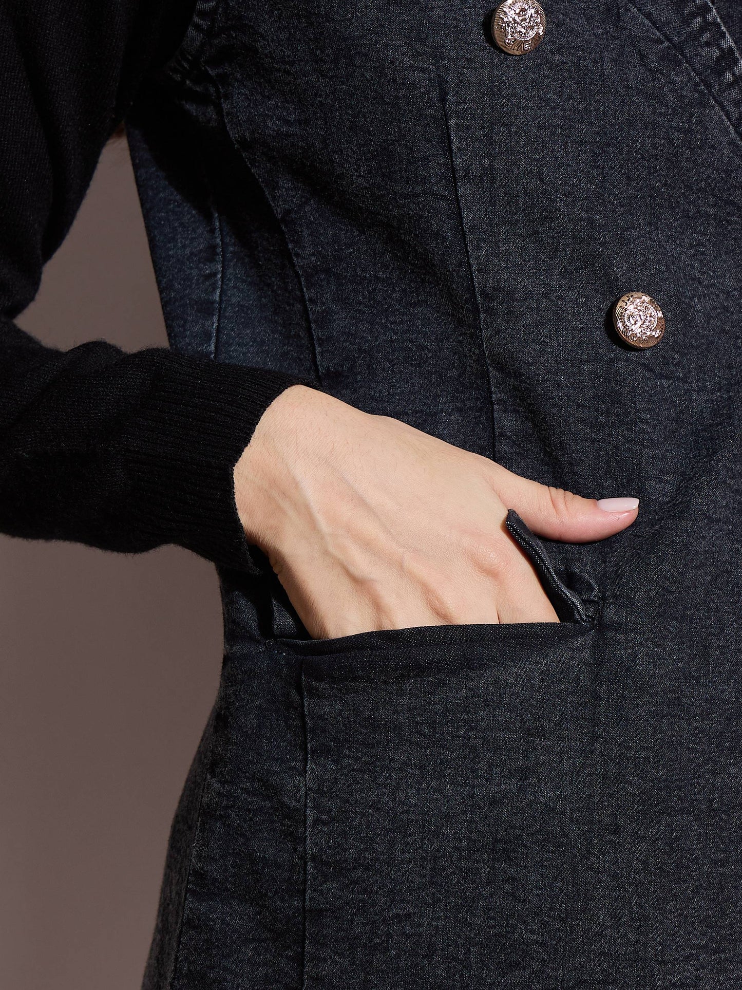 Black Denim Flap Pocket Sleeveless Jacket