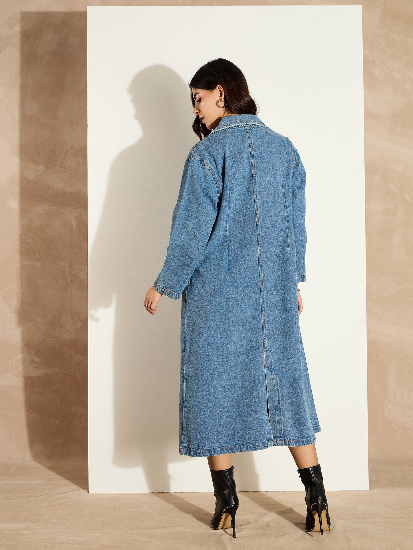 Women Blue Acid Washed Denim Over Coat