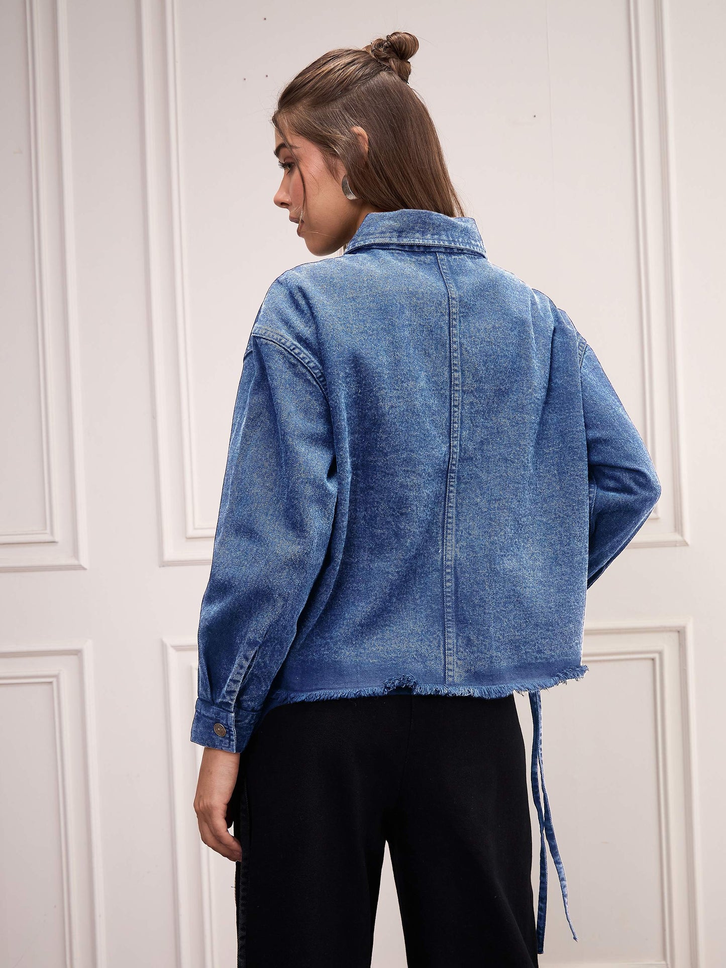 Blue Washed Denim Front Pocket Jacket