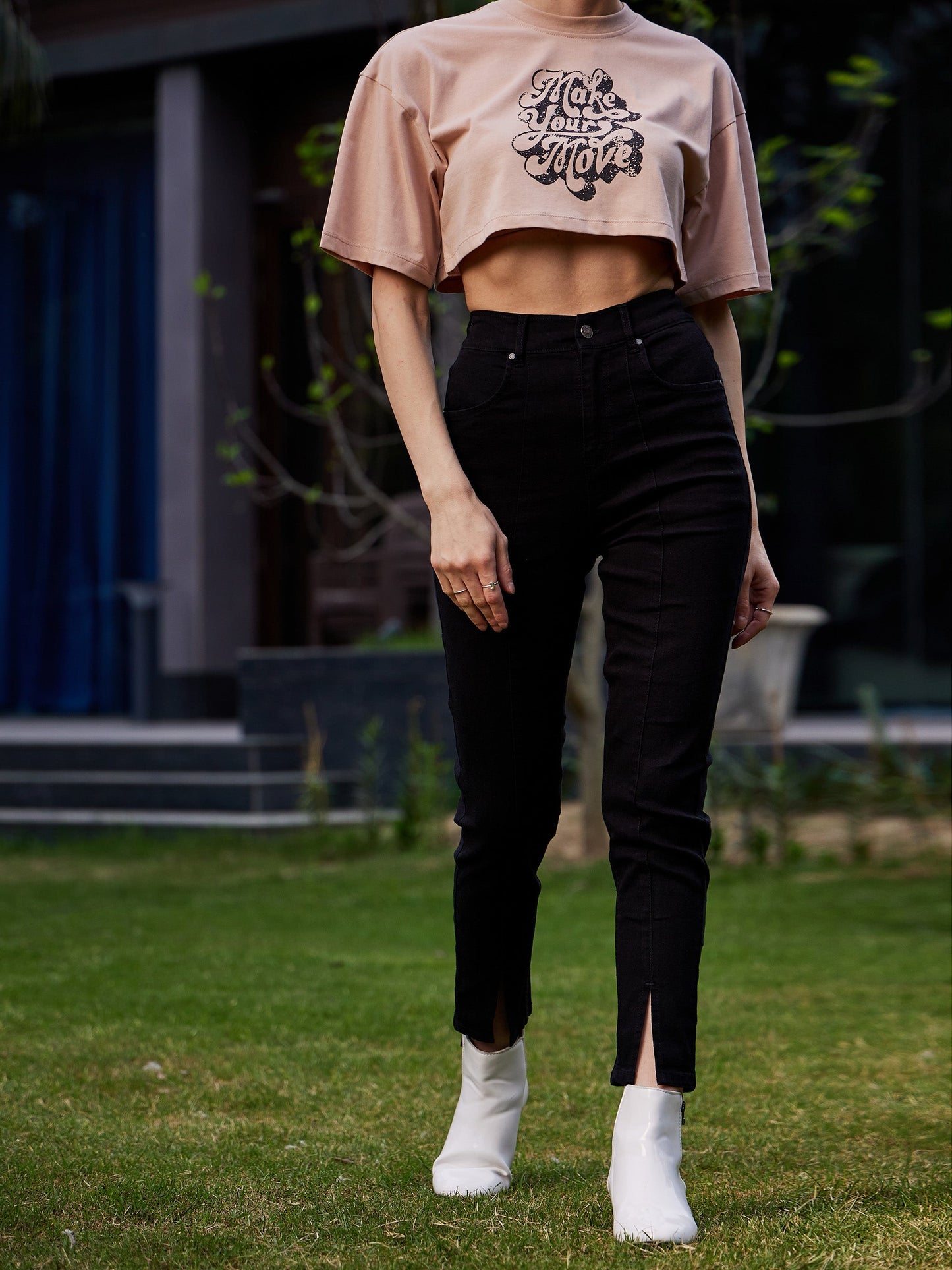 Black Hem Slit Relax Premium Jeans
