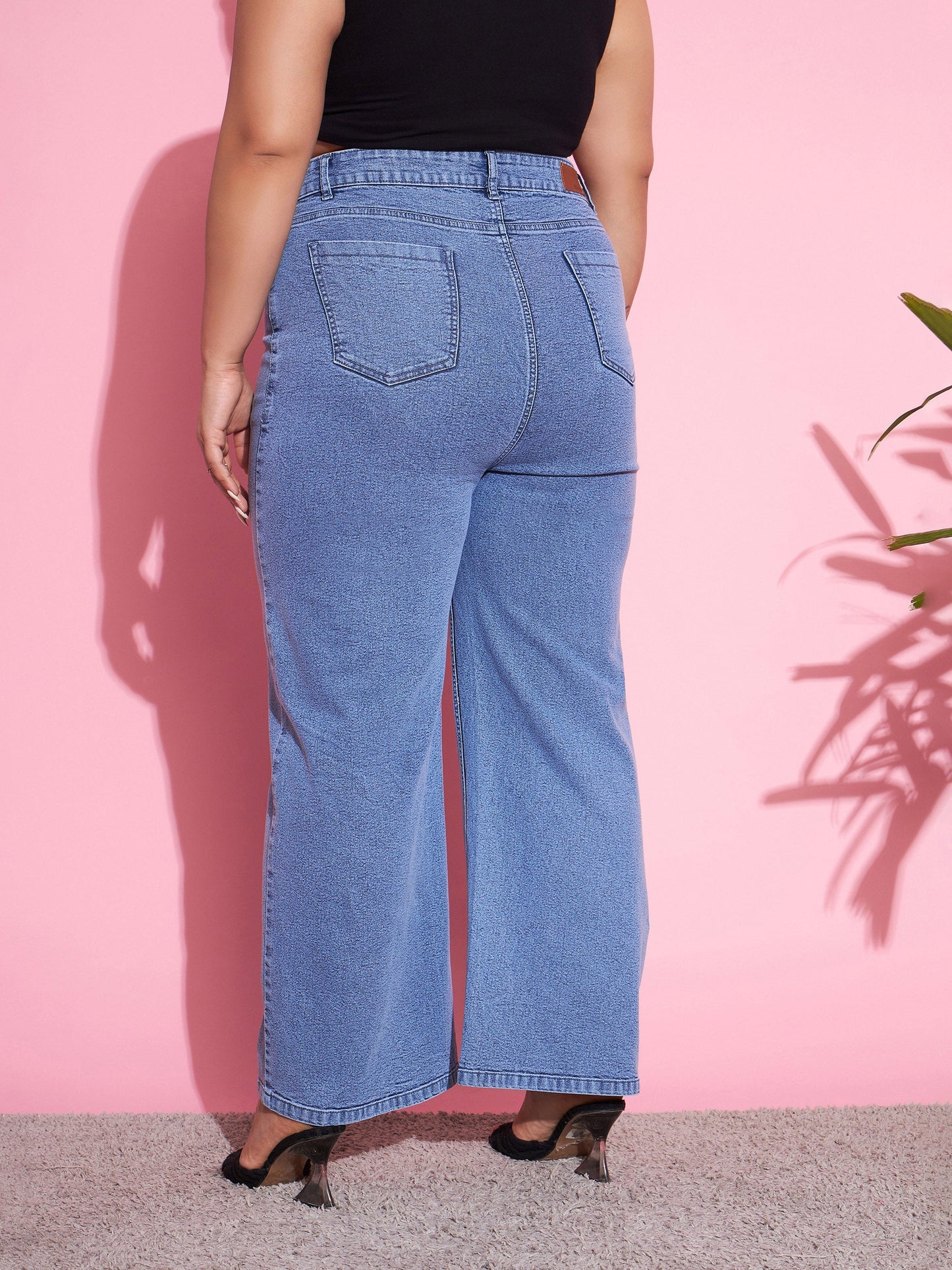 Blue Acid Wash Denim Straight Jeans-SASSAFRAS Curve