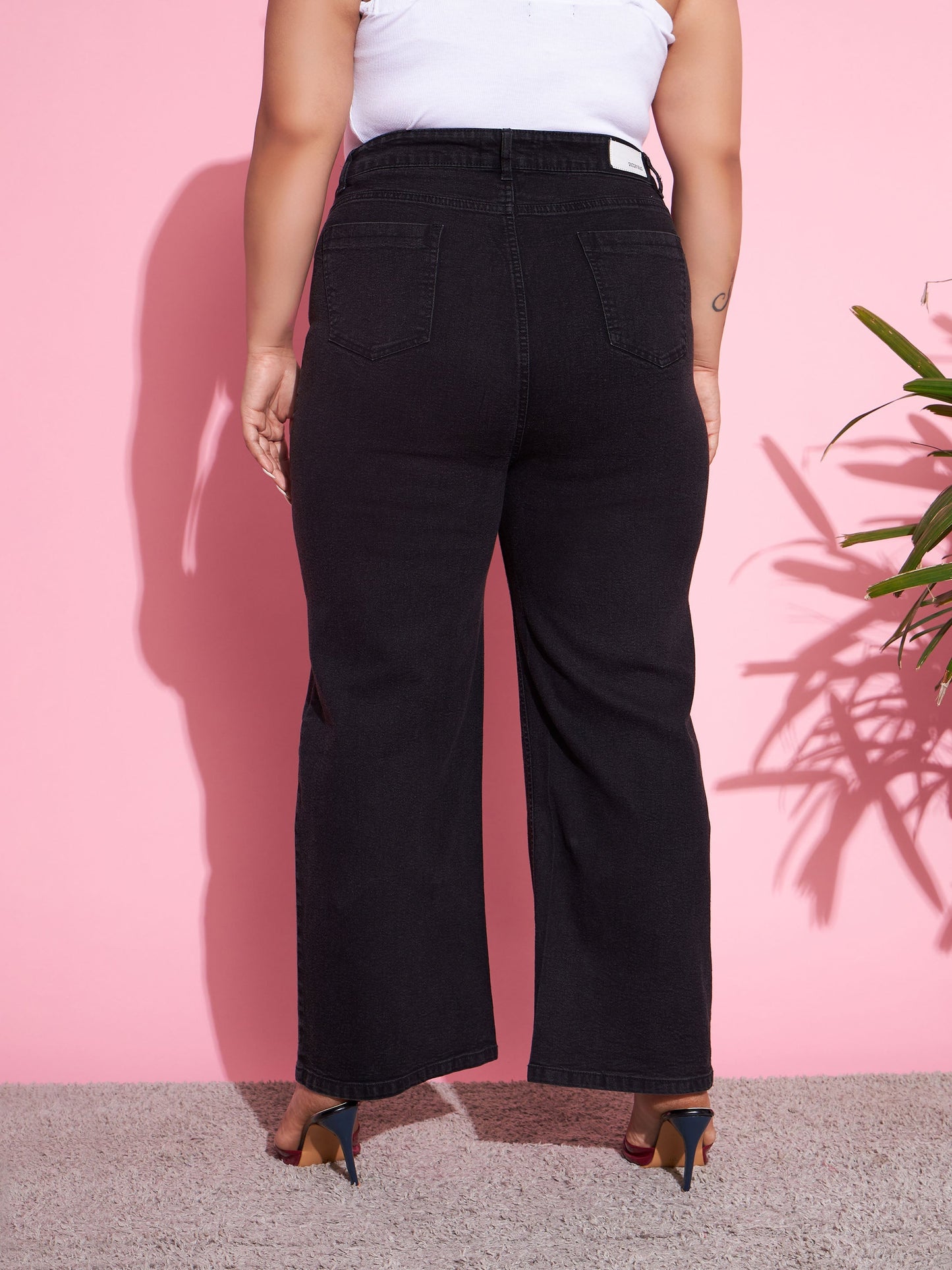 Black Acid Wash Denim Bell Bottom Jeans-SASSAFRAS Curve