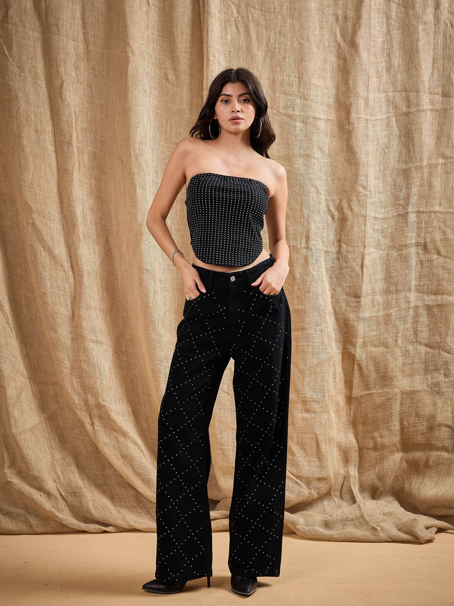 Black Stud Work Straight Fit Jeans