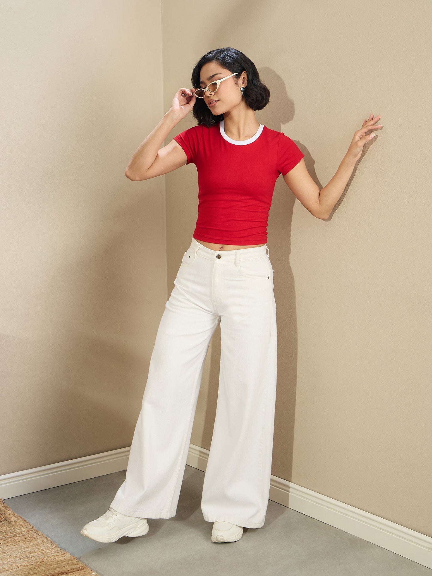 Women White Low Waist Wide Leg Baggy Jeans