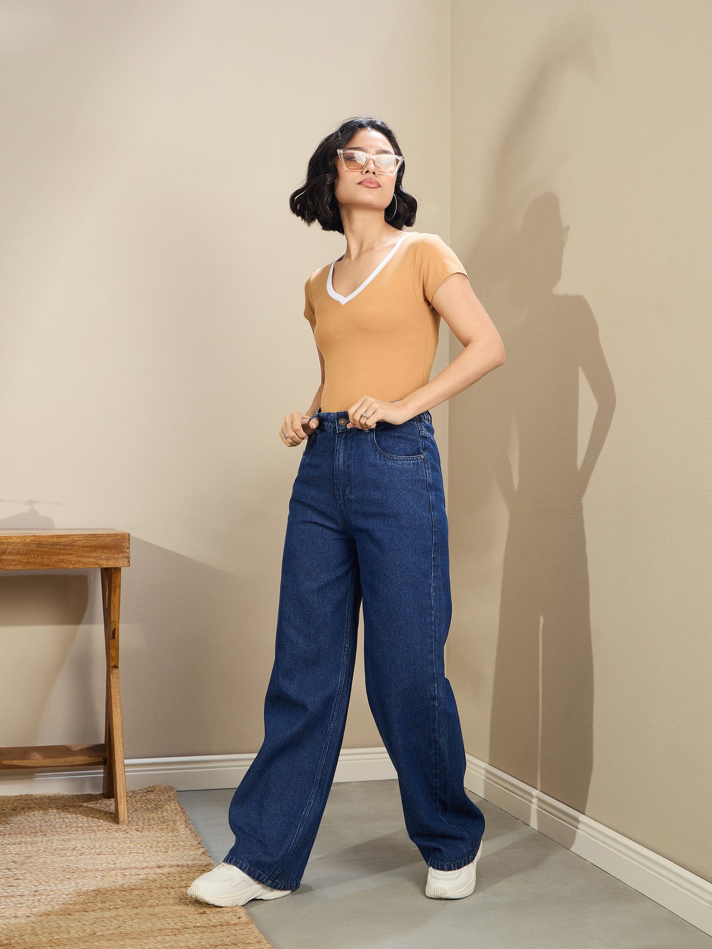 Women Navy Blue Wash High Waist Straight Fit Jeans