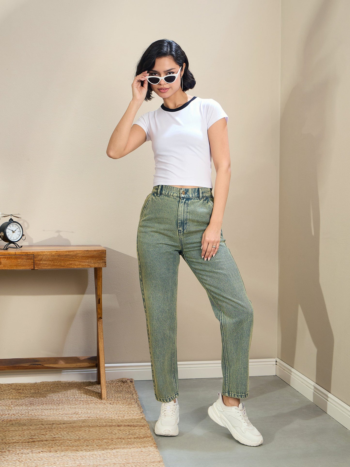 Green Washed Tapered Jeans