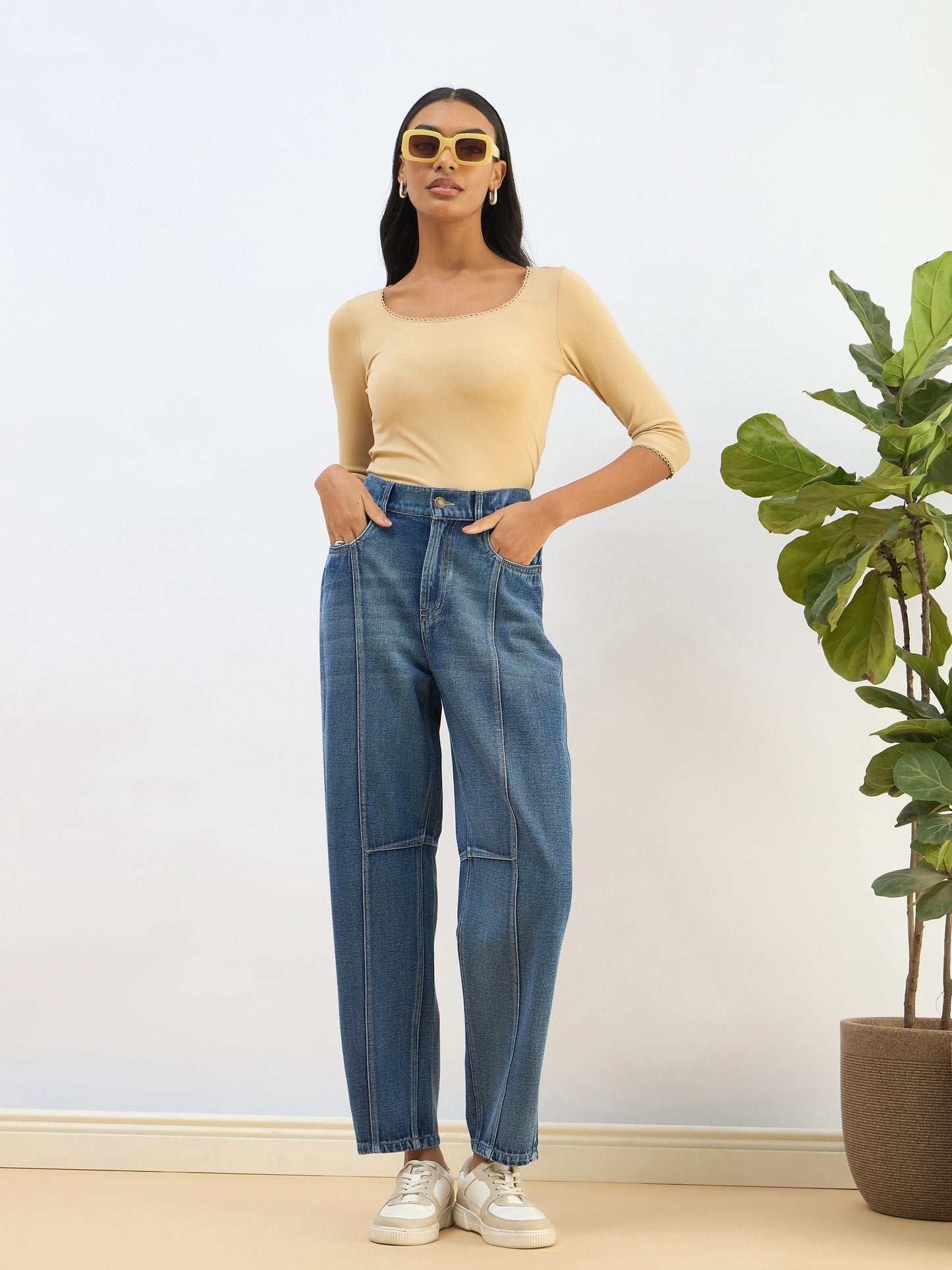 Blue Washed Balloon Fit Jeans