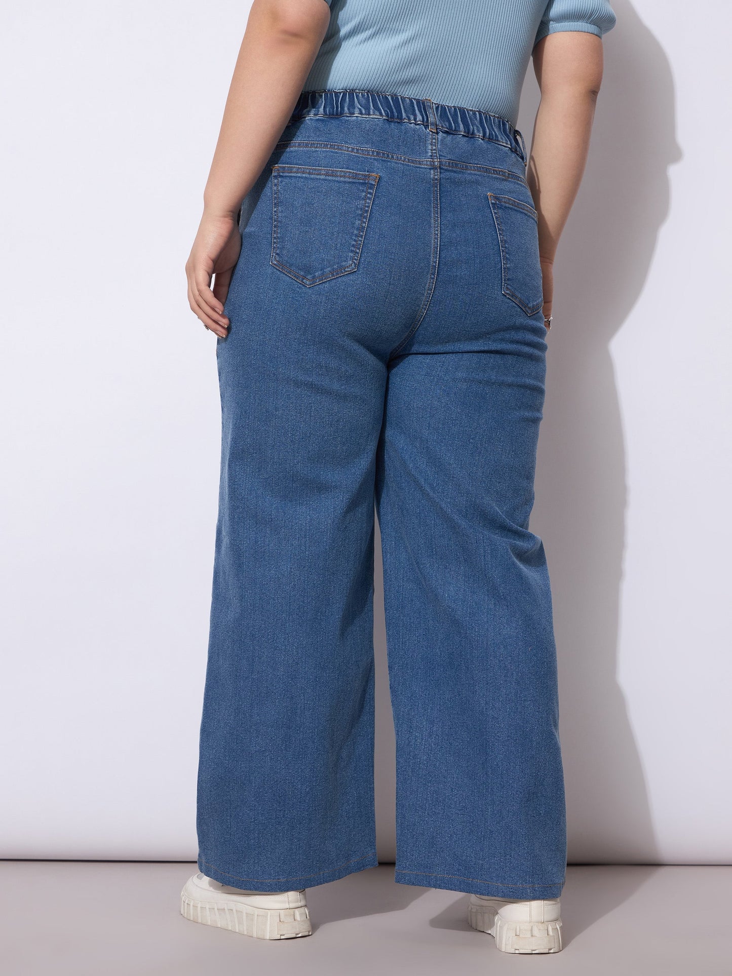 Blue Wash Side Pockets Straight Cargo Jeans