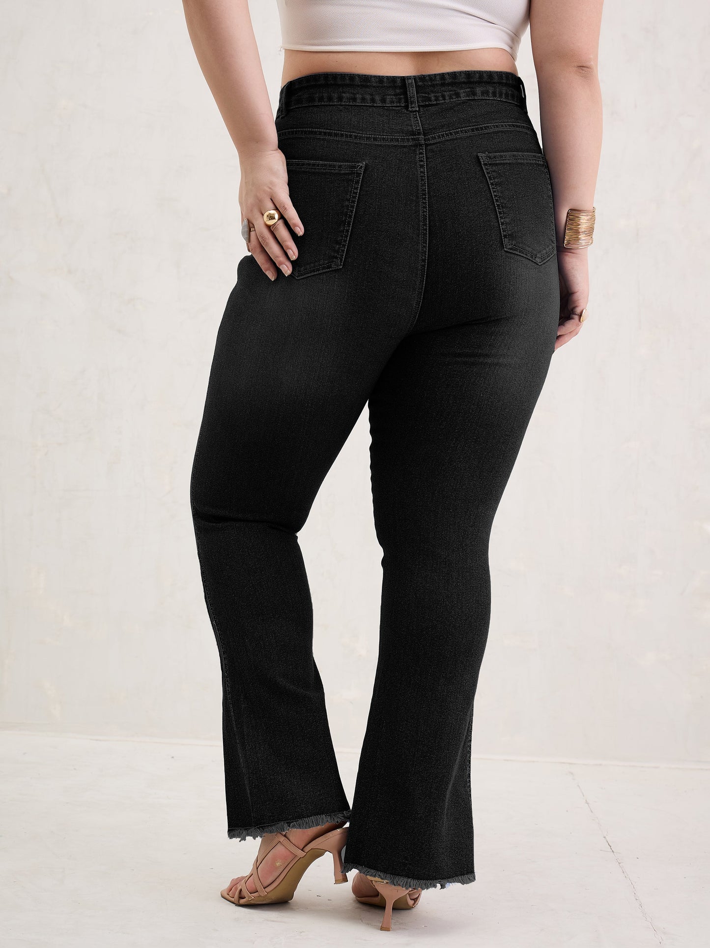 Black Wash Front Slit Fitted Jeans