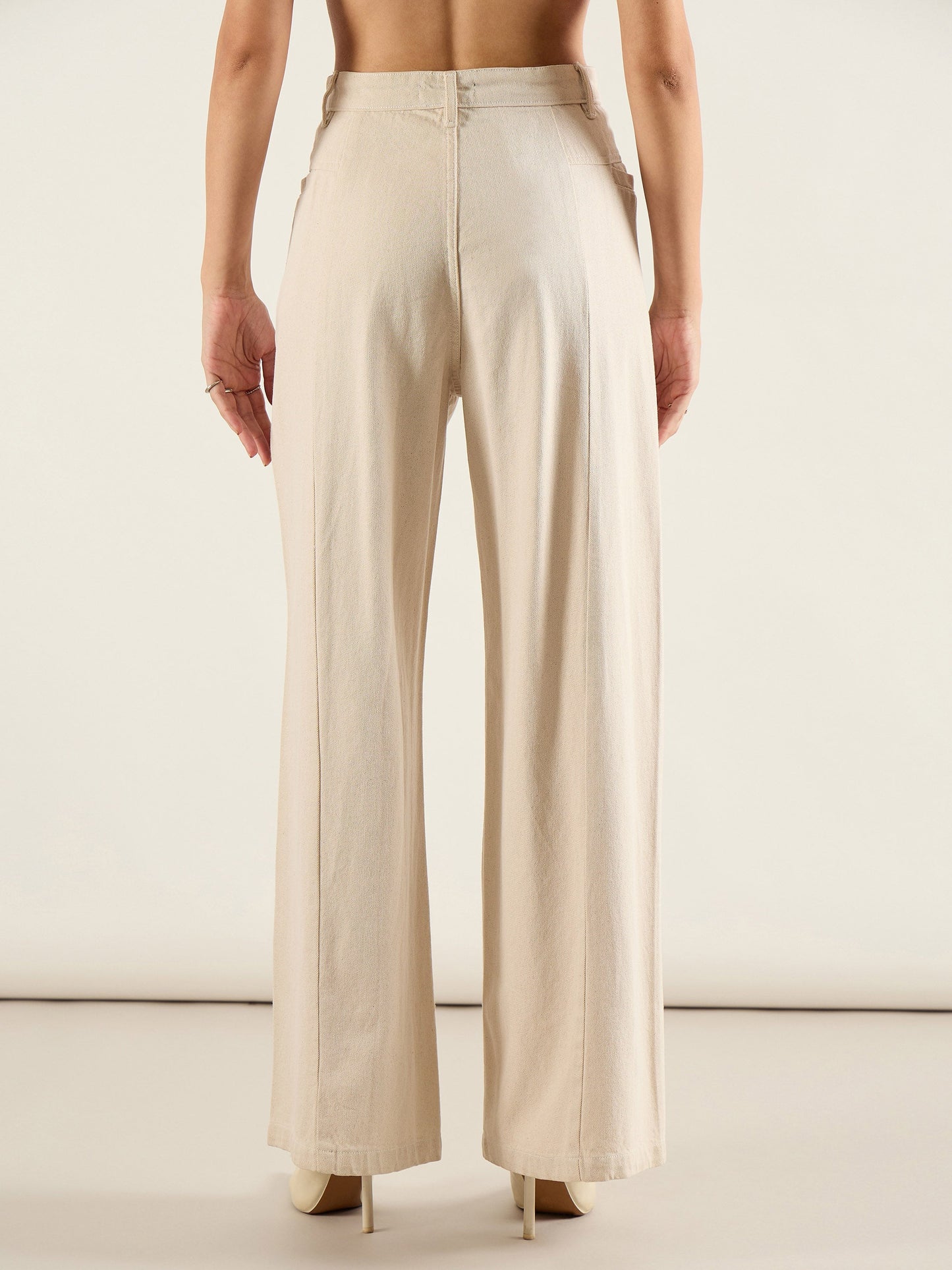 Beige High Waist Front Dart Wide Leg Jeans