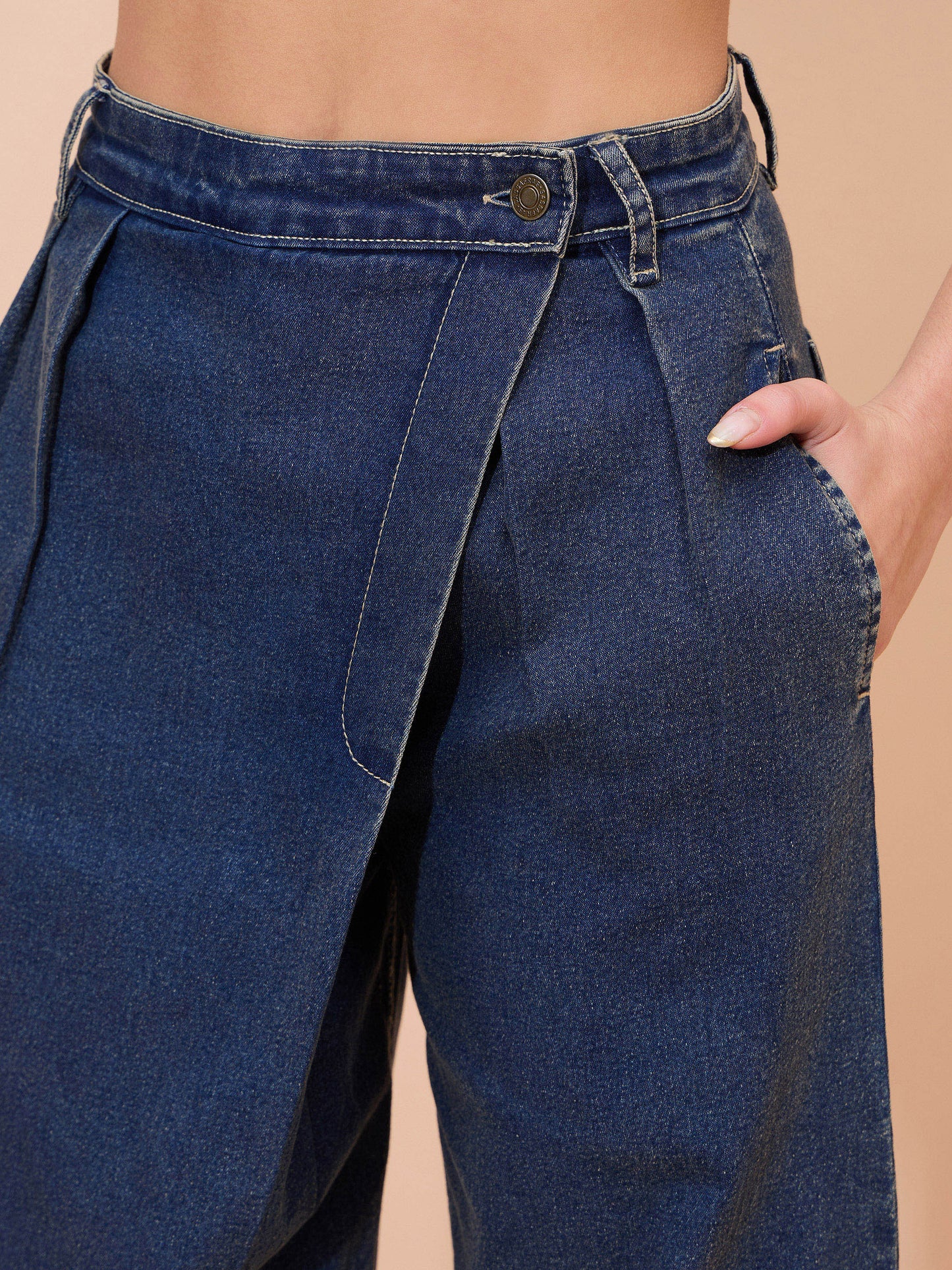 Women Blue Acid Wash Wrap Straight Jeans