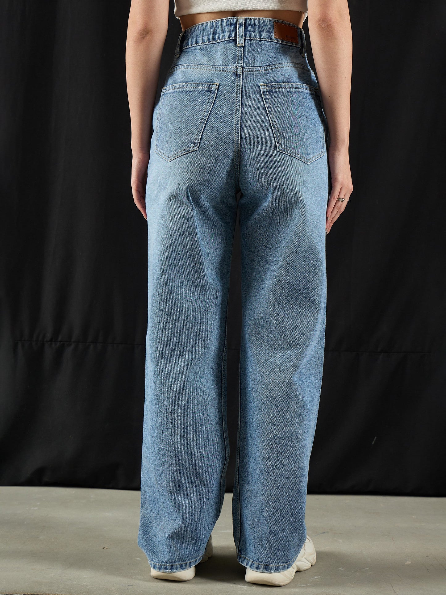 Blue Wash High Waist Straight Jeans