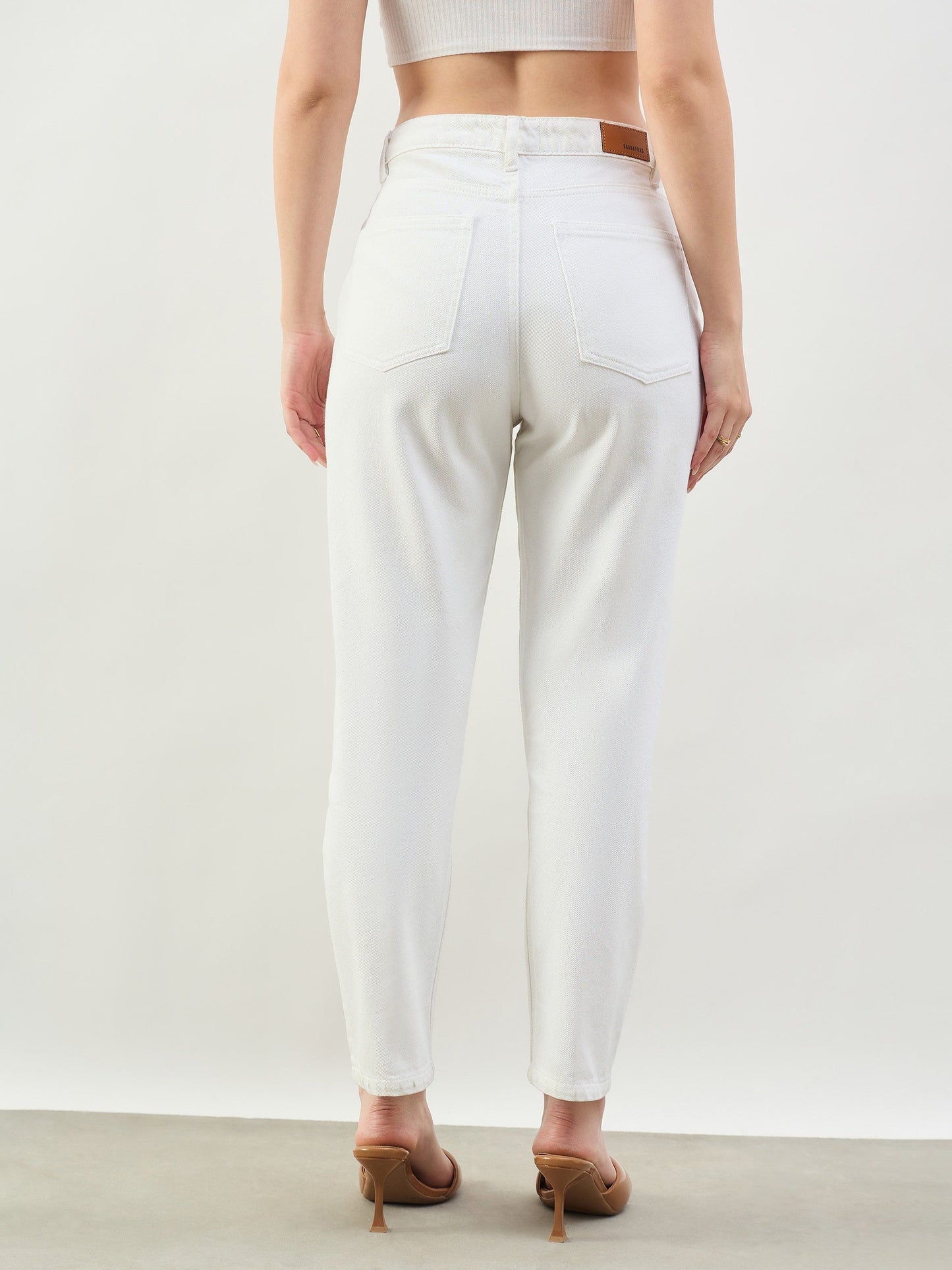 White Barrel Fit High Rise Jeans