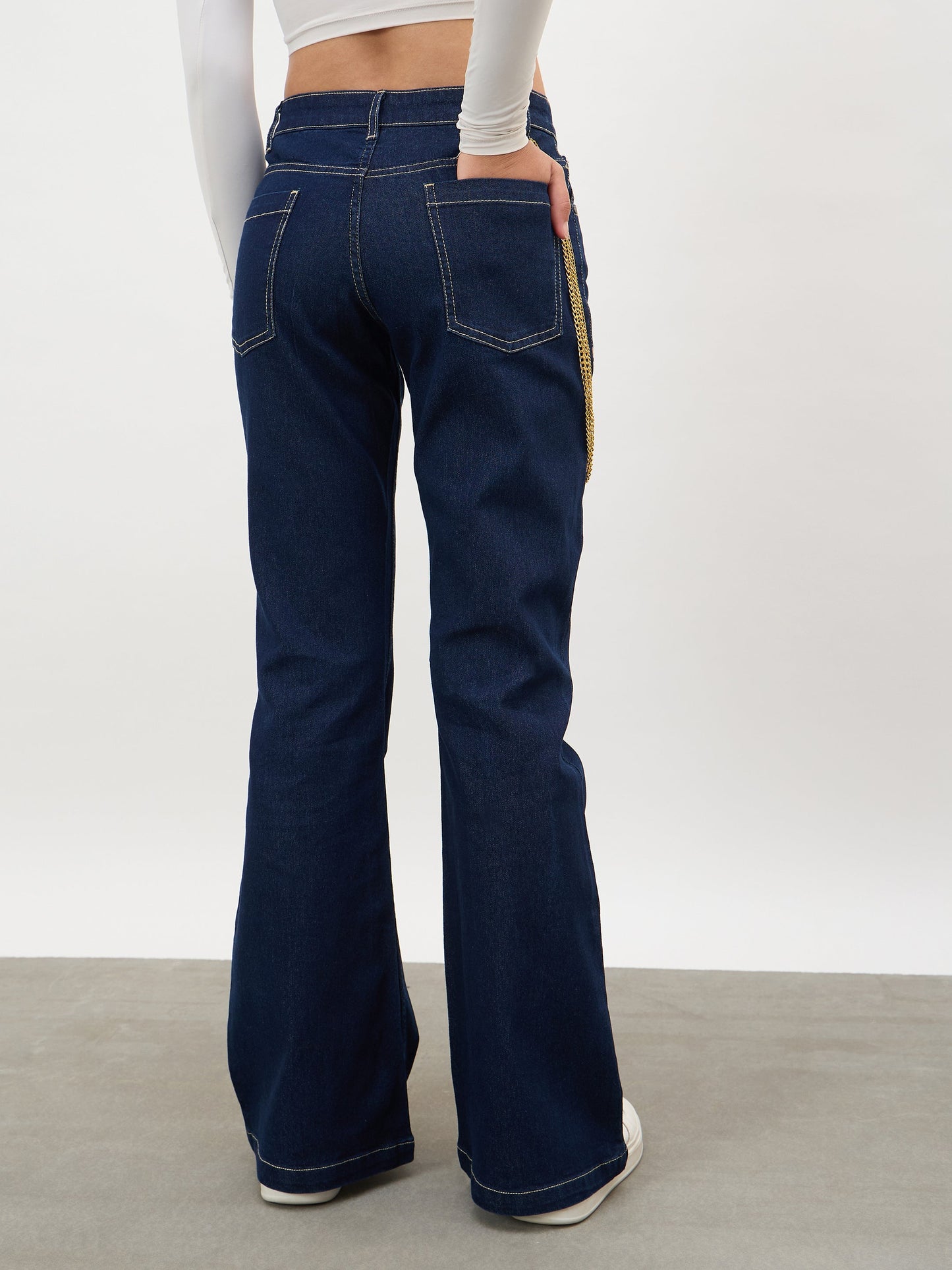 Navy Whisker Washed Boot Cut Jeans