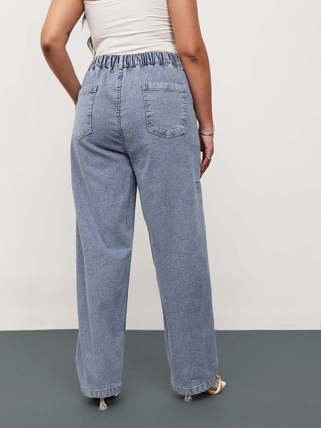Blue Whisker Denim Side Seam Tapered Fit Jeans