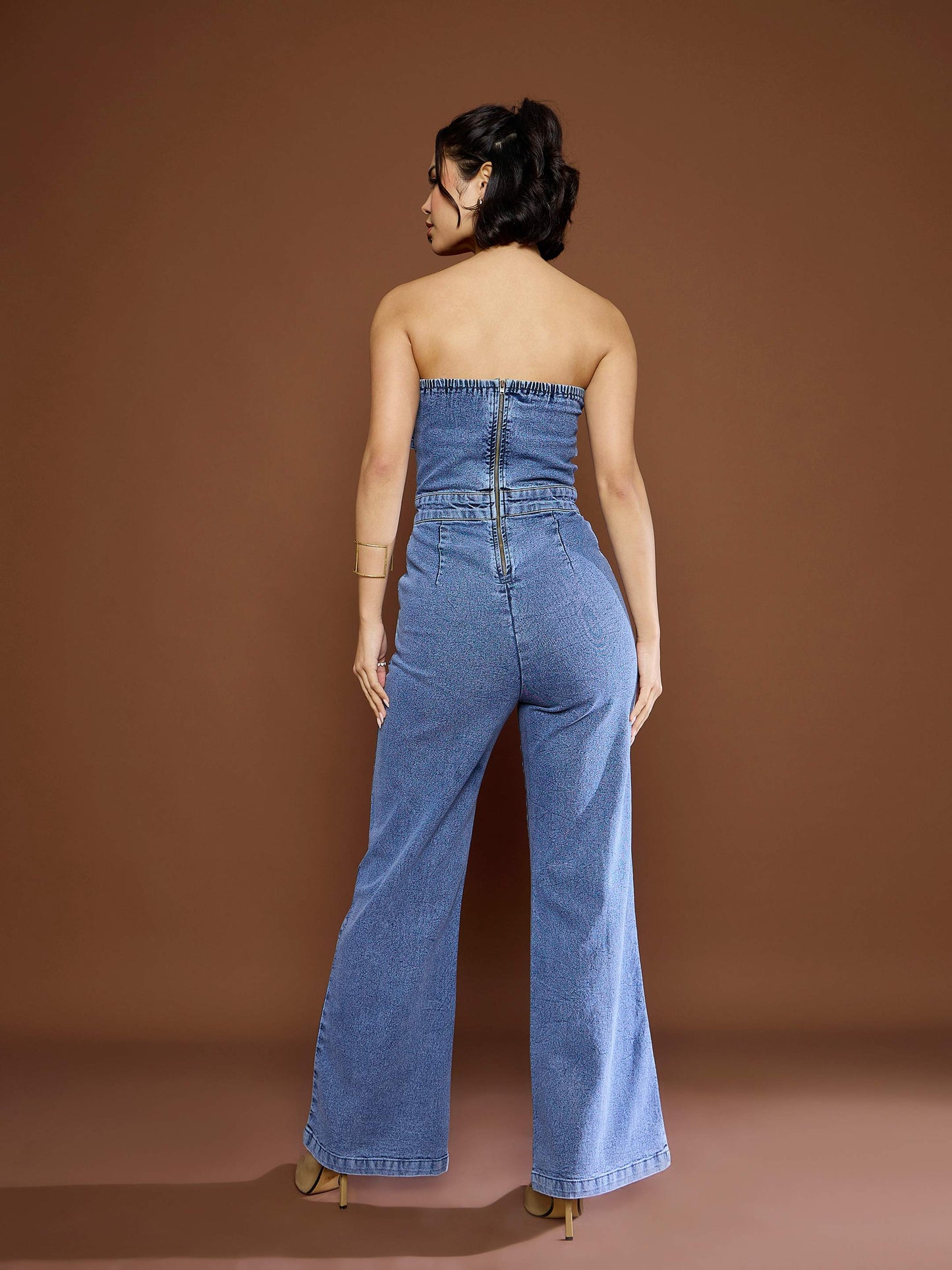 Women Blue Blast Denim Off Shoulder Jumpsuit