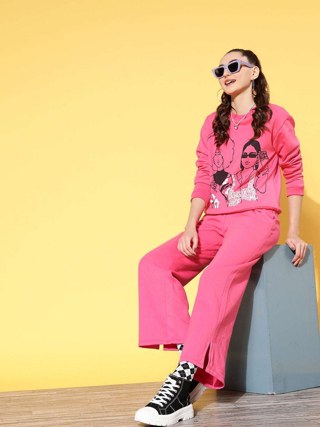 Pink Fleece Side Slit Track Pants