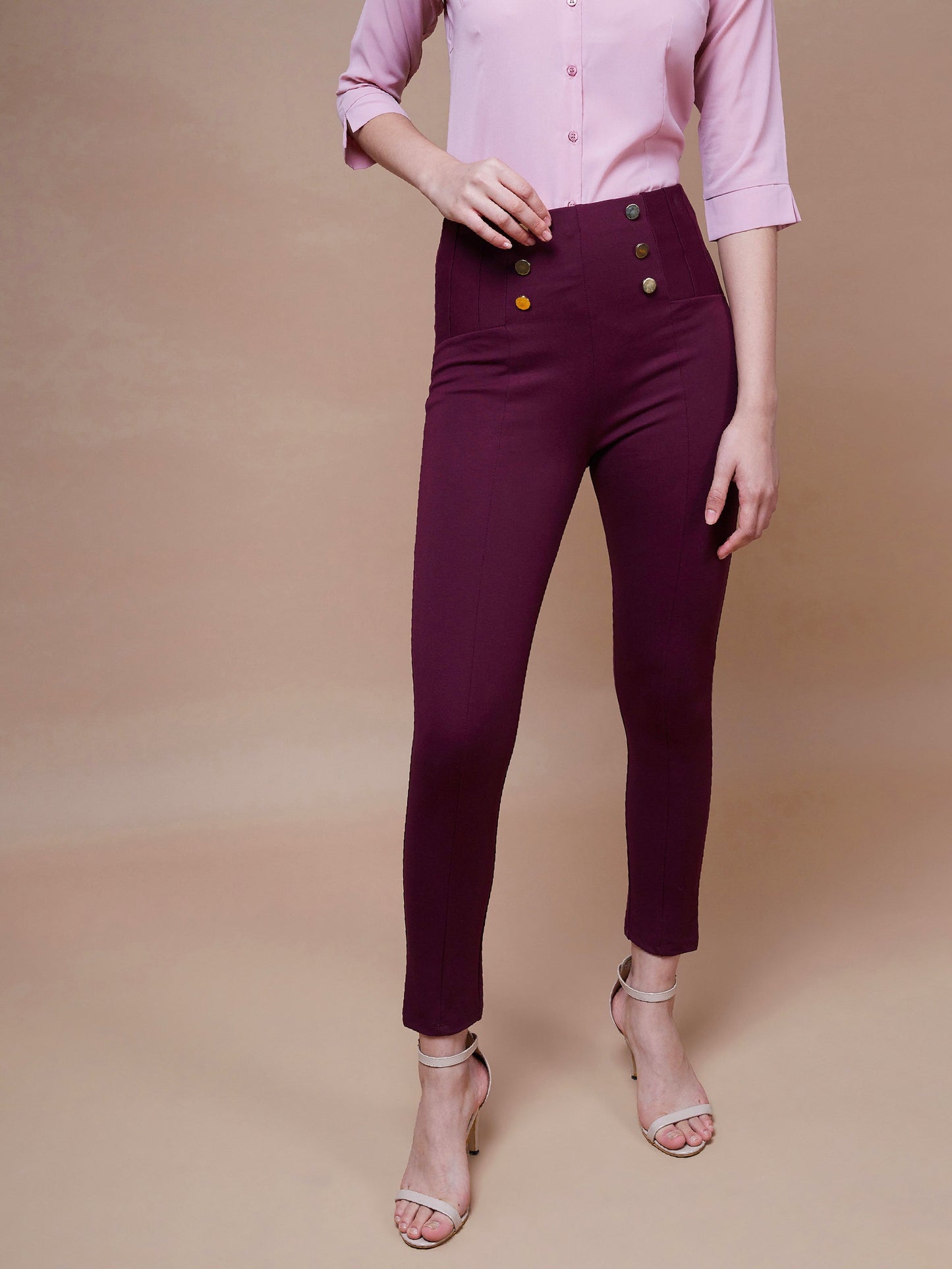 Burgundy Show Button Jeggings