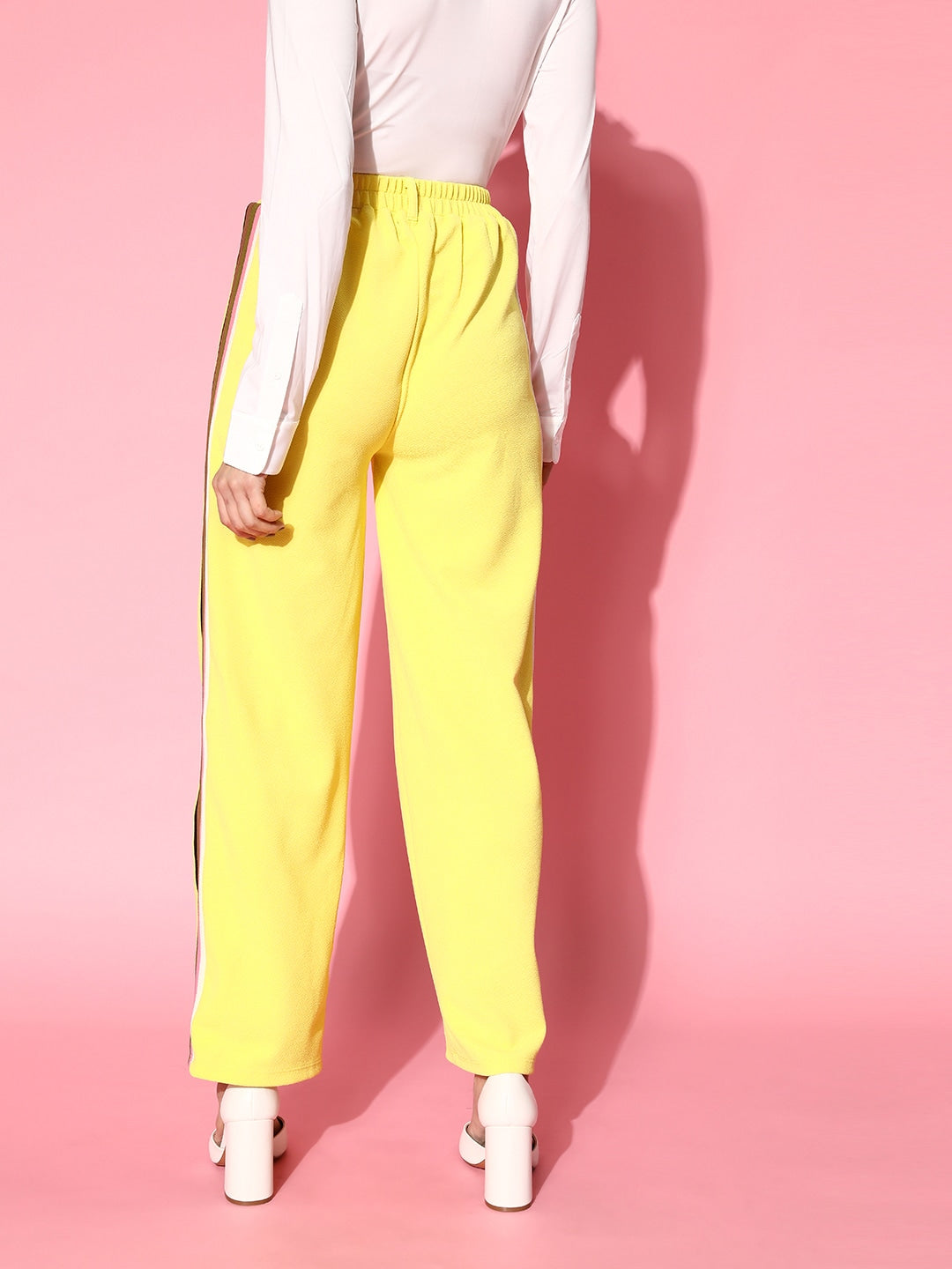 Yellow Rainbow Color Side Tape Straight Pants