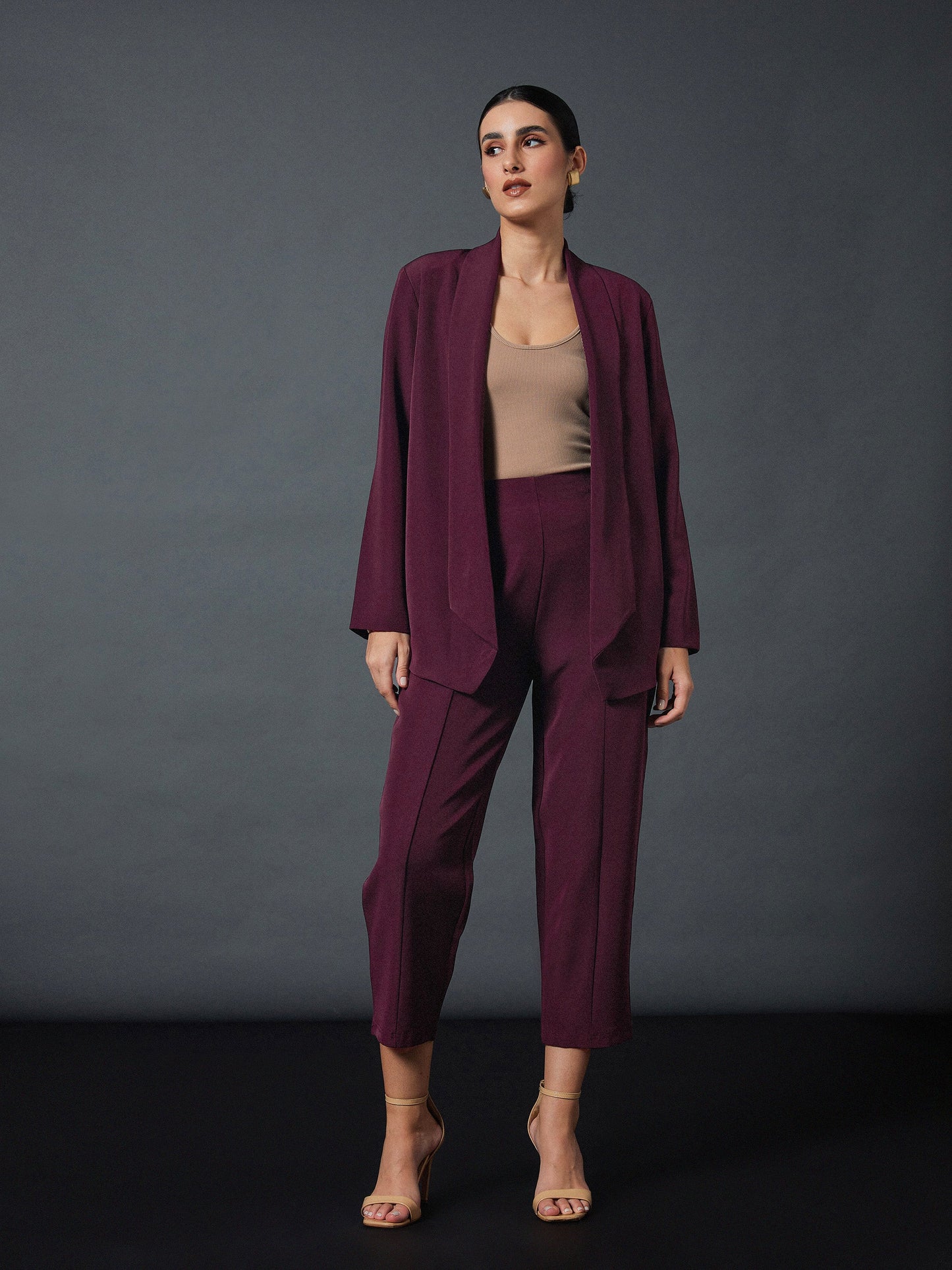Maroon Front Darted Balloon Fit Pants