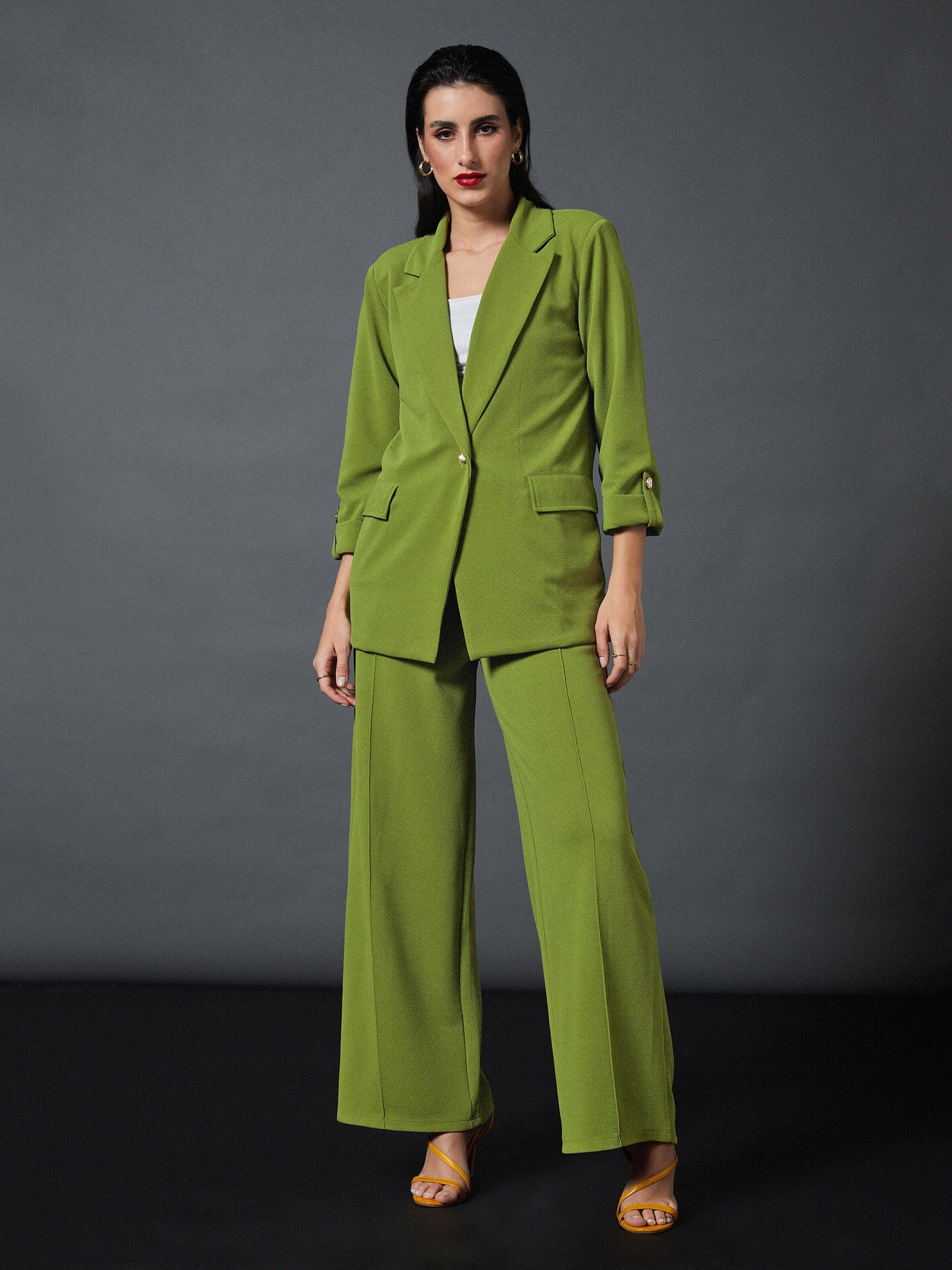 Olive Front Darted Palazzo Pants