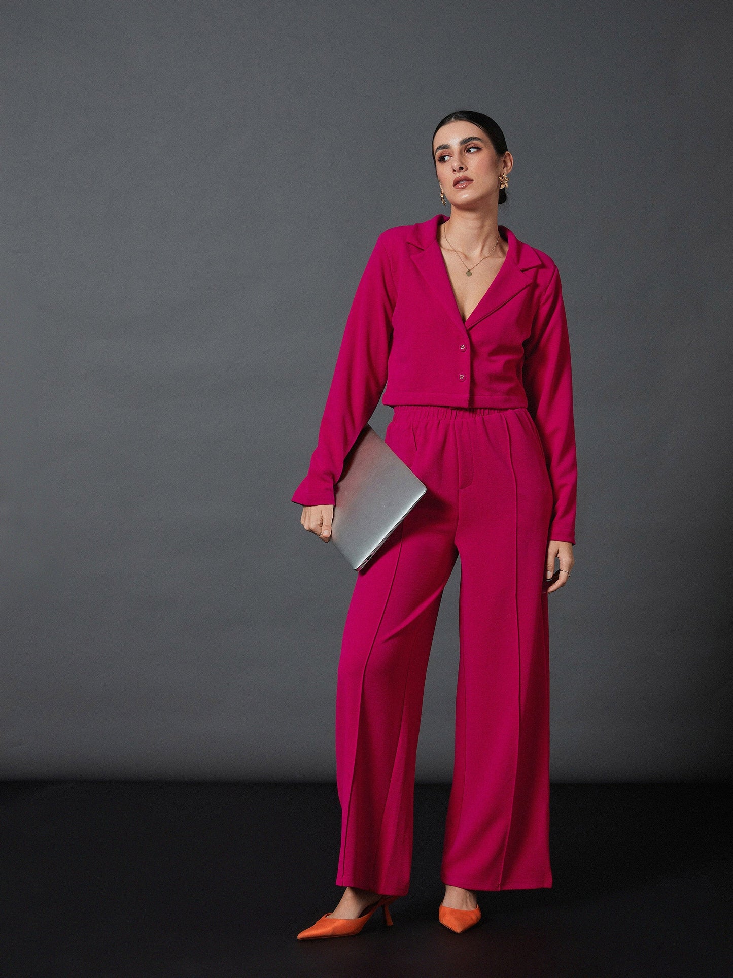 Pink Front Darted Palazzo Pants