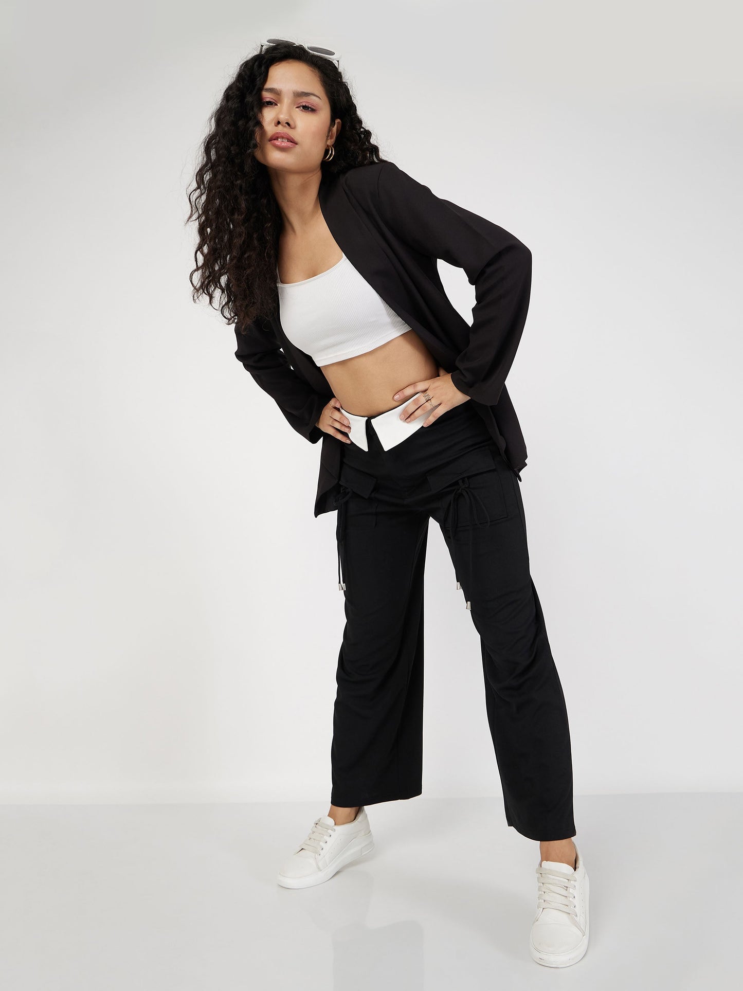 Black Contrast Waistband Cargo Pants