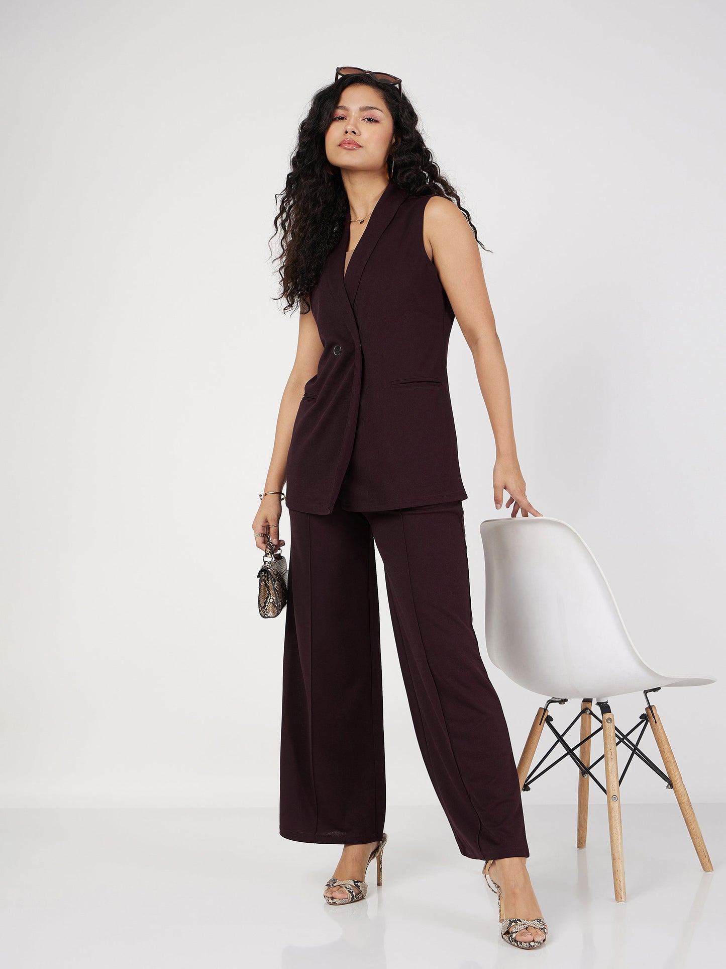 Burgundy Front Dart Palazzo Pants