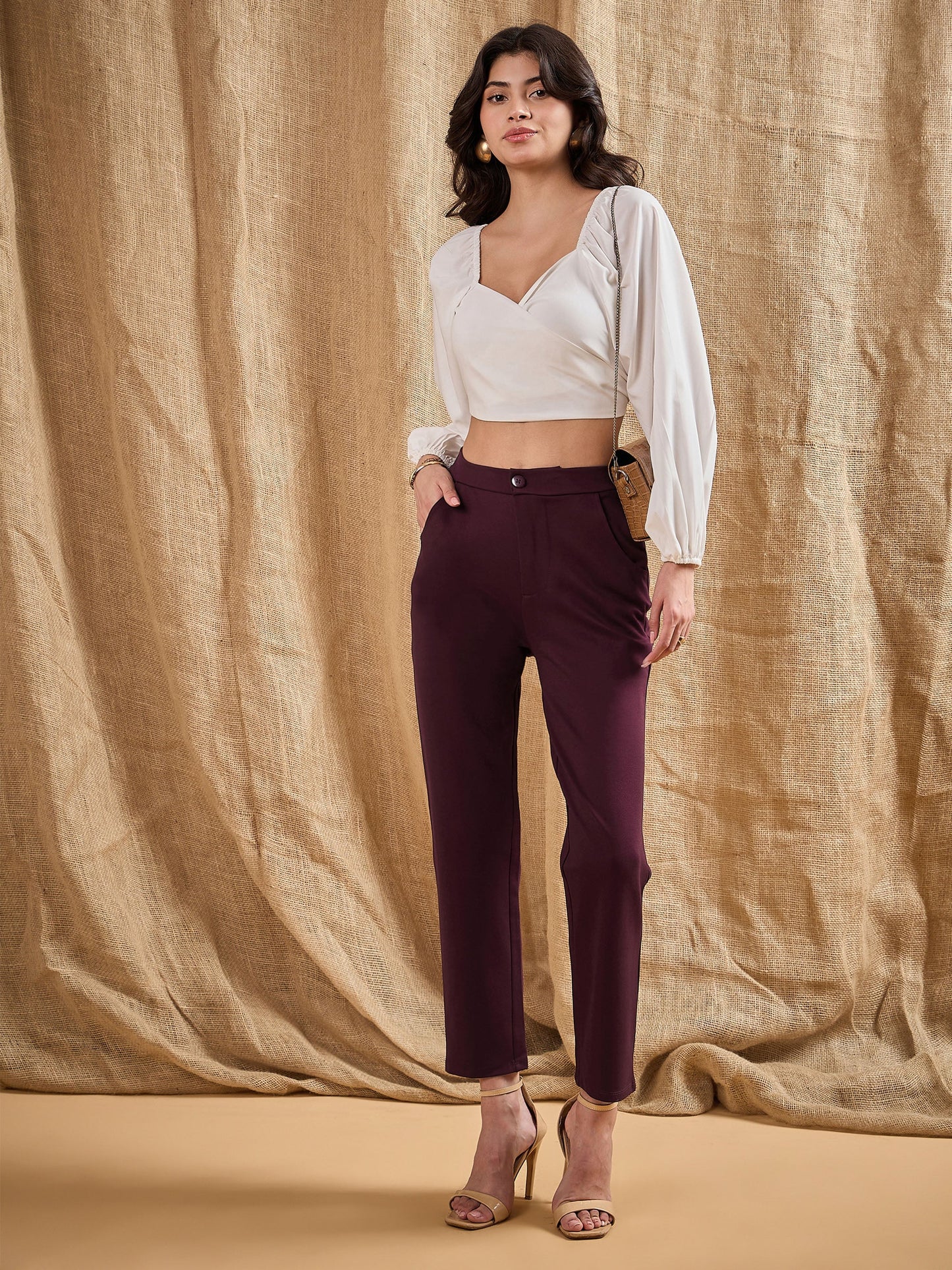 Women Burgundy Roma Tapered Pants
