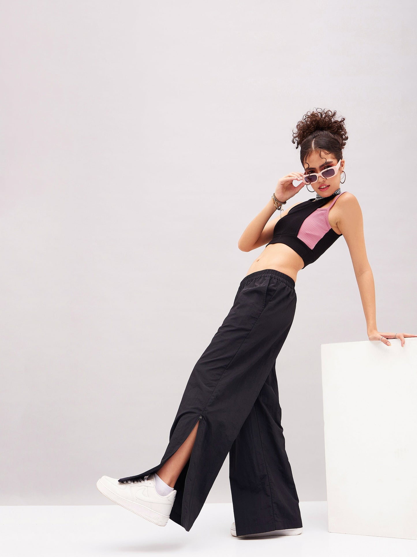 Black Out Seam Zipper Parachute Pants