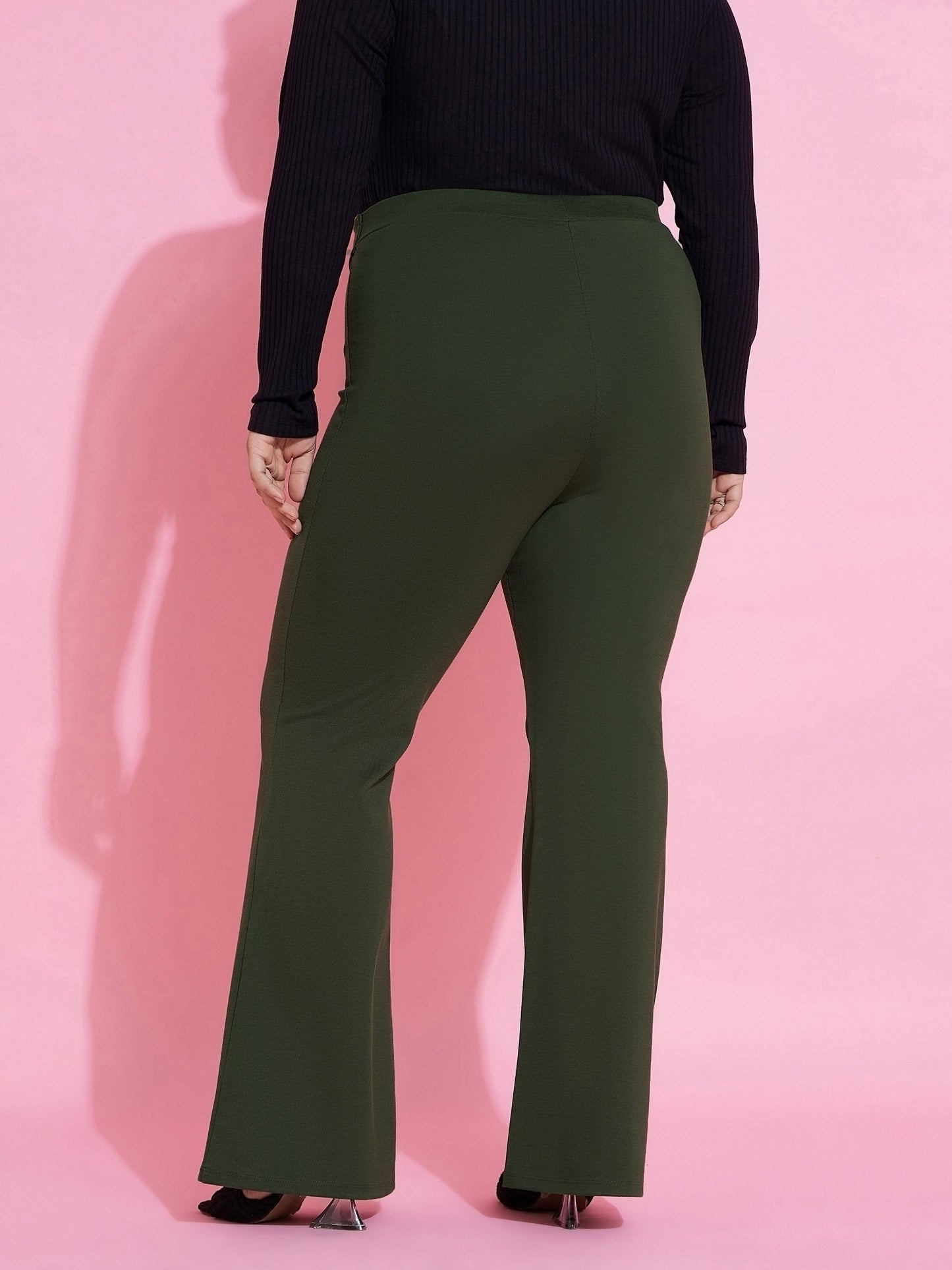 Olive Front Button Bell Bottom Trousers