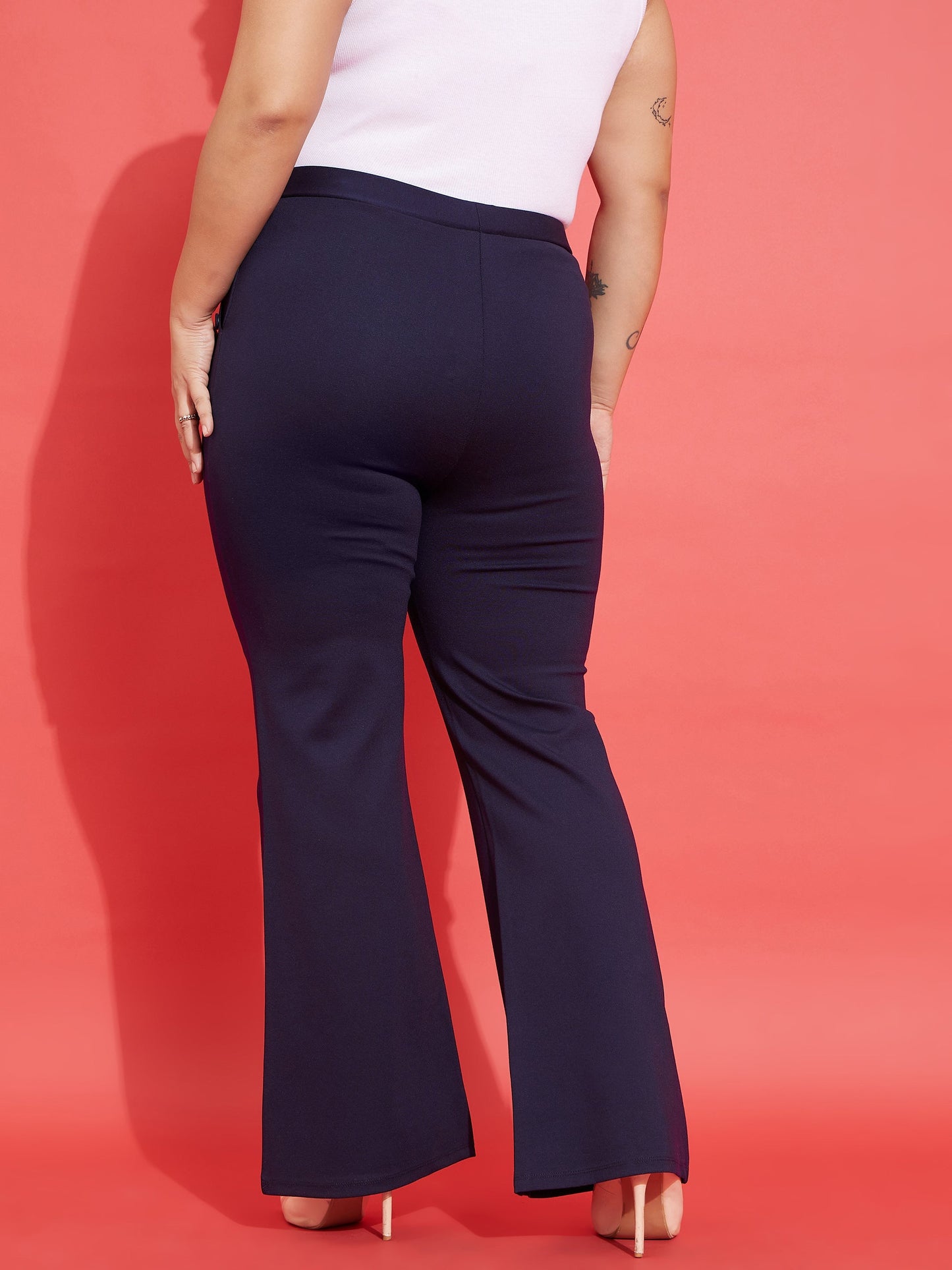 Navy Pocket Button Bell Bottom Trousers
