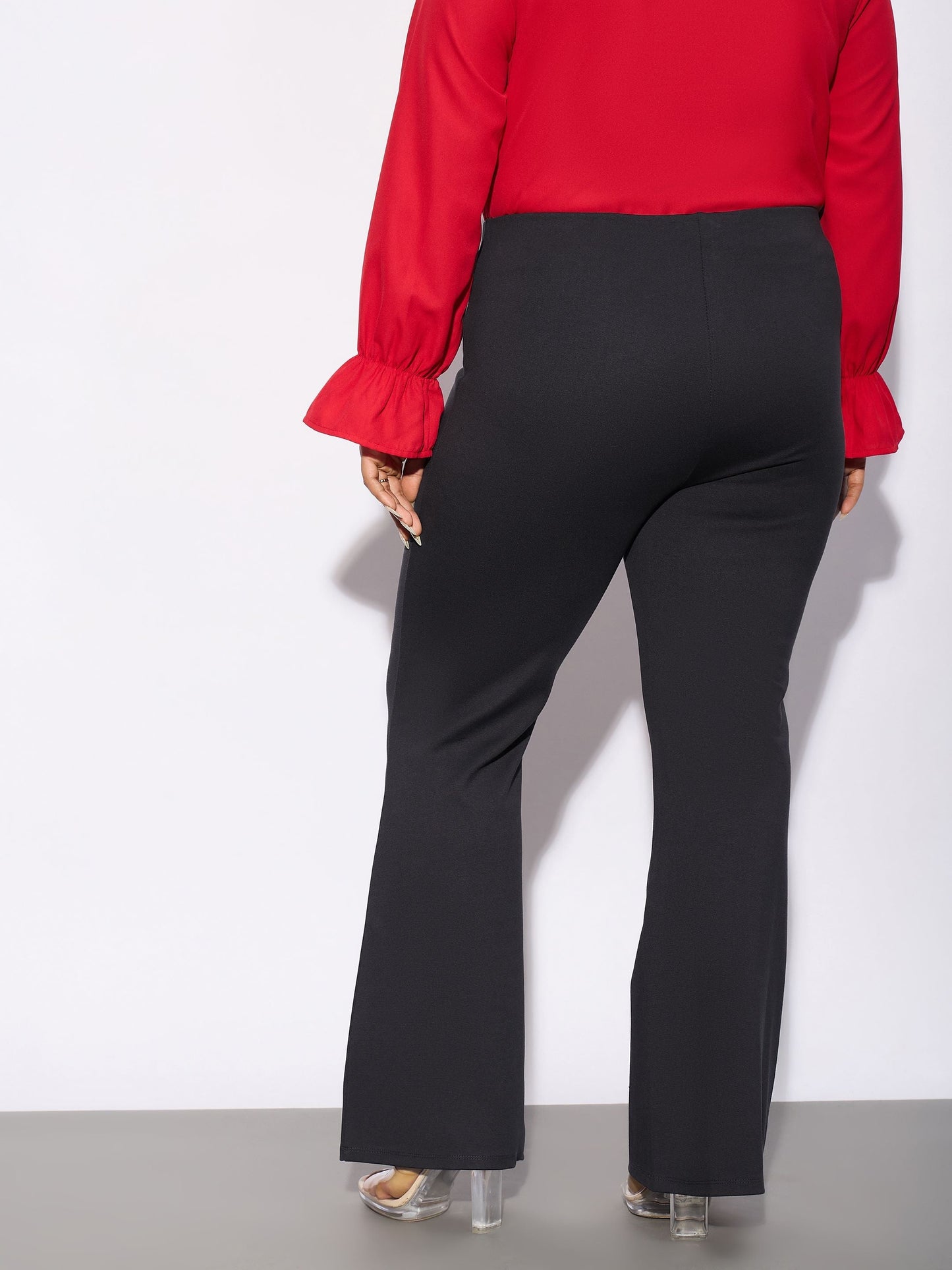 Grey Mock Button Detail Bell Bottom Trousers
