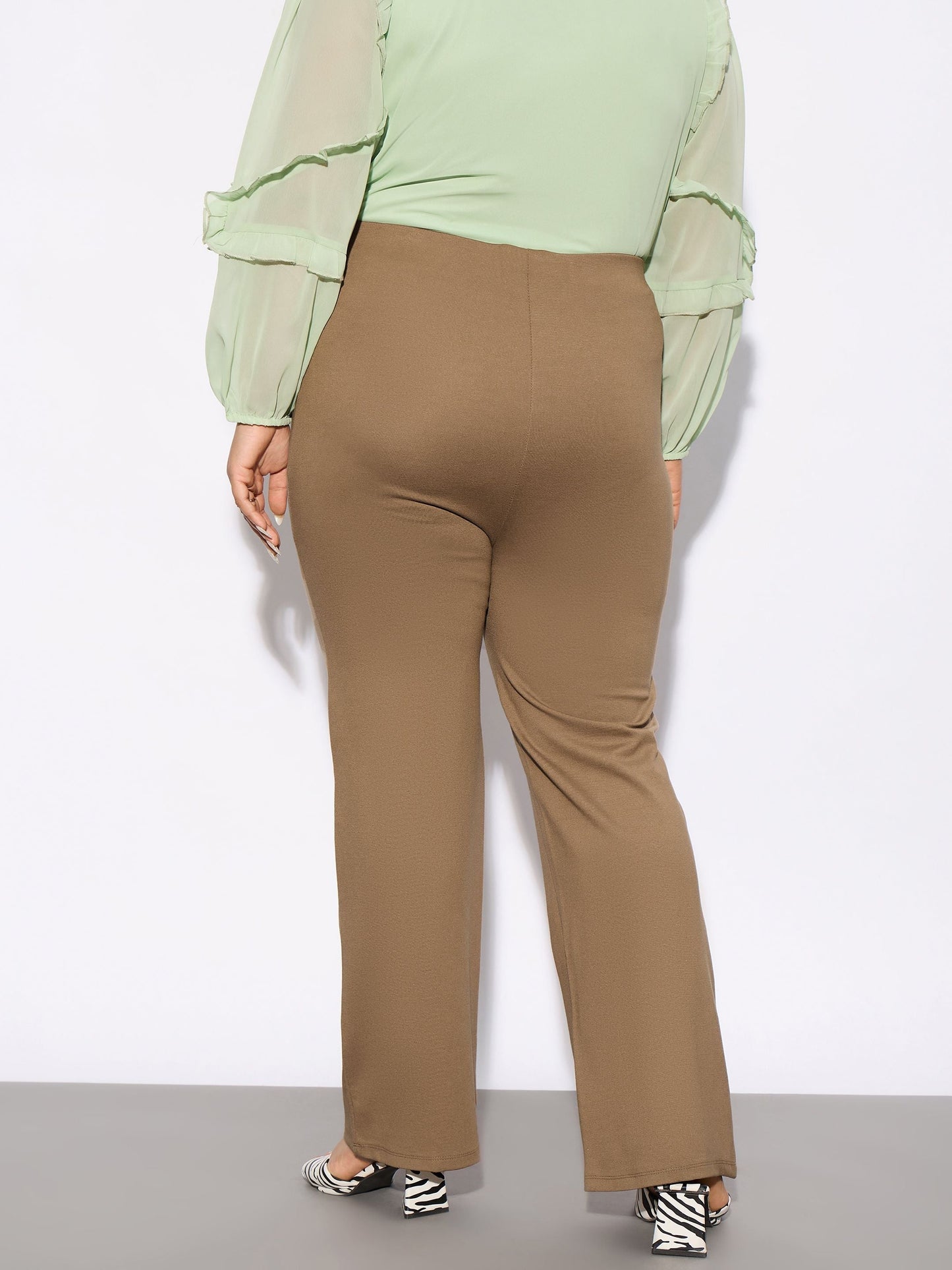Beige Front Seam Straight Pants
