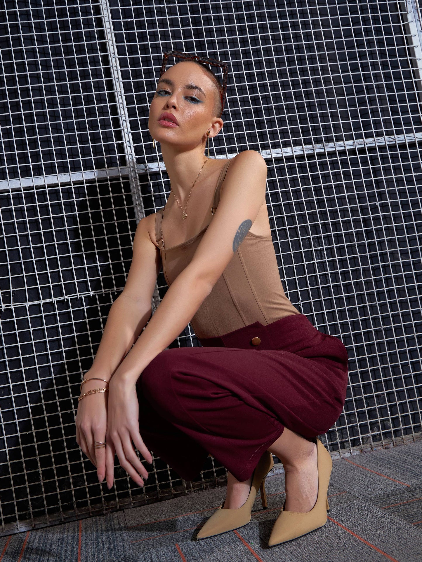 Red Waist Button Pants