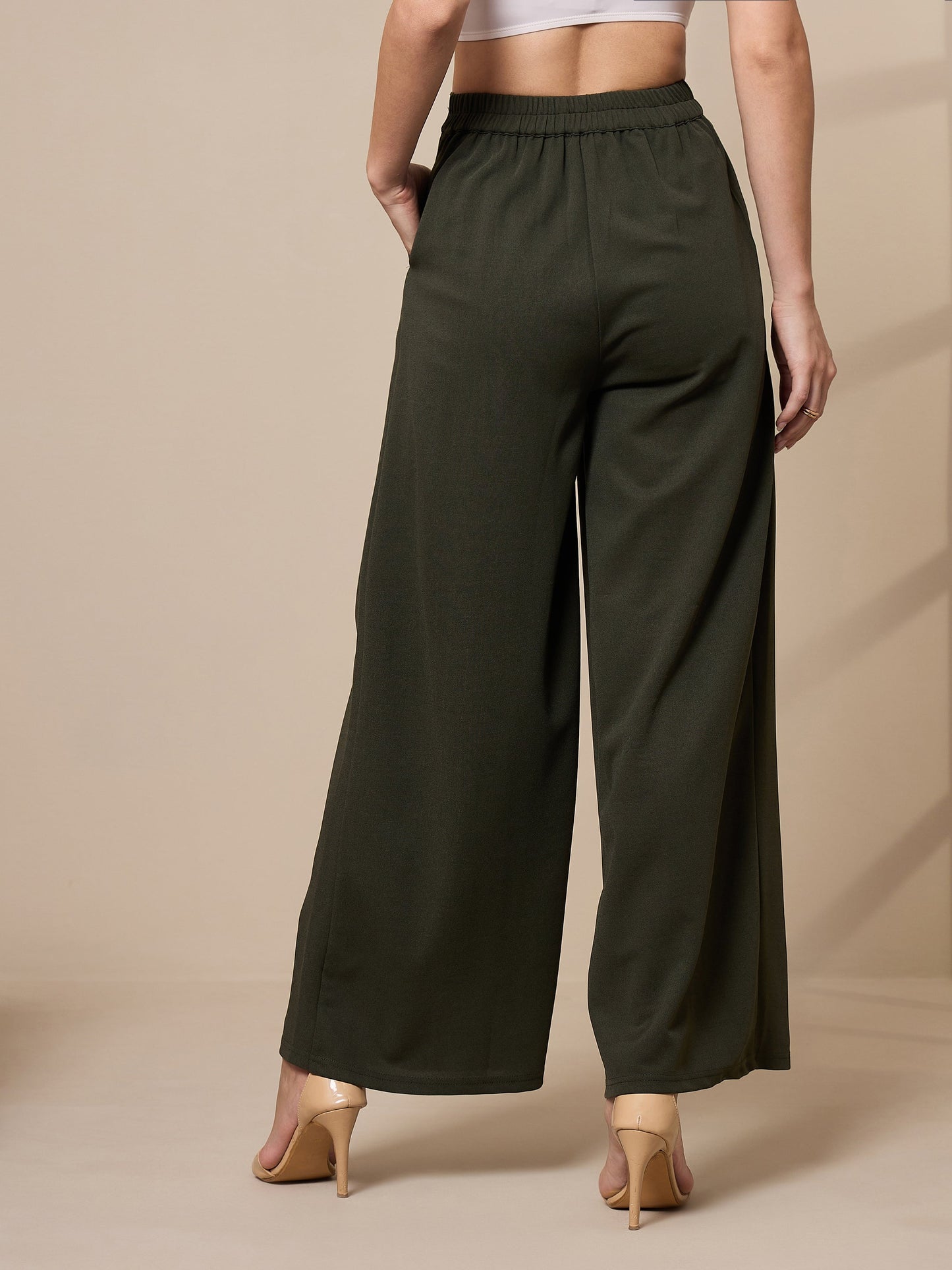 Olive Pleated Wide Leg Trousers