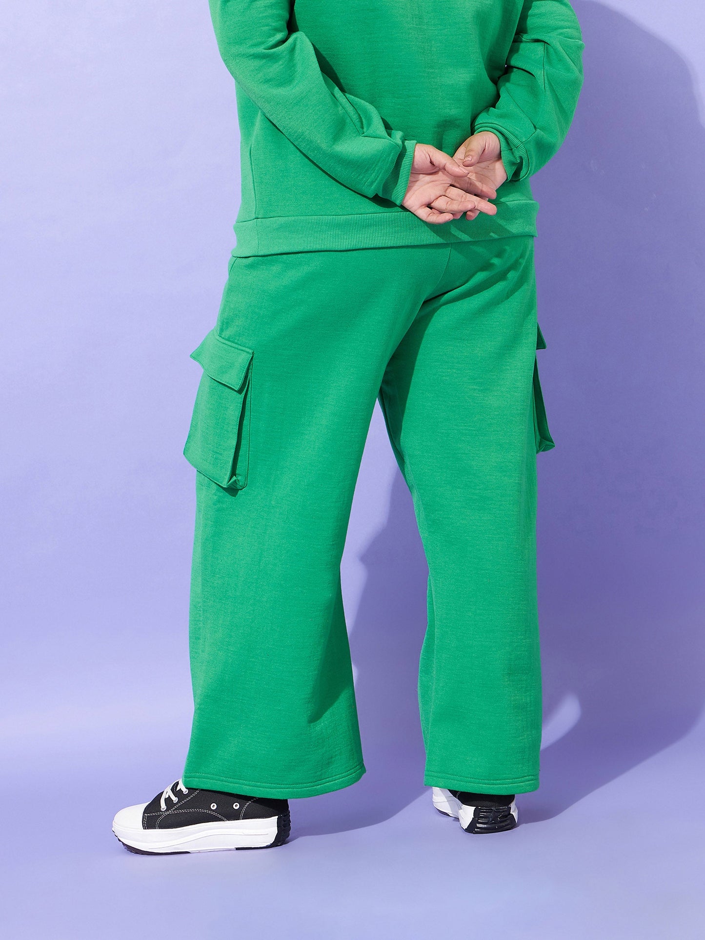Green Fleece Cargo Track Pants