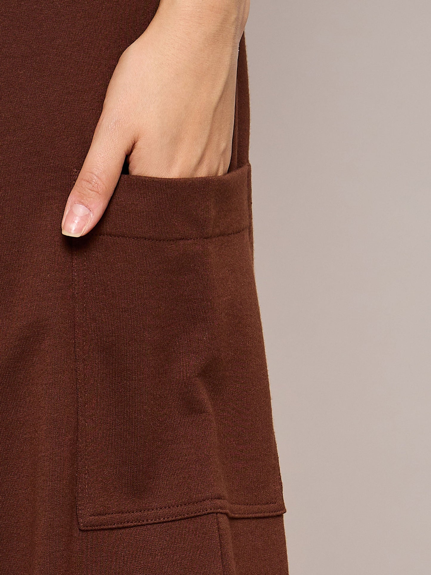 Women Brown Terry Wide Leg Track Pants