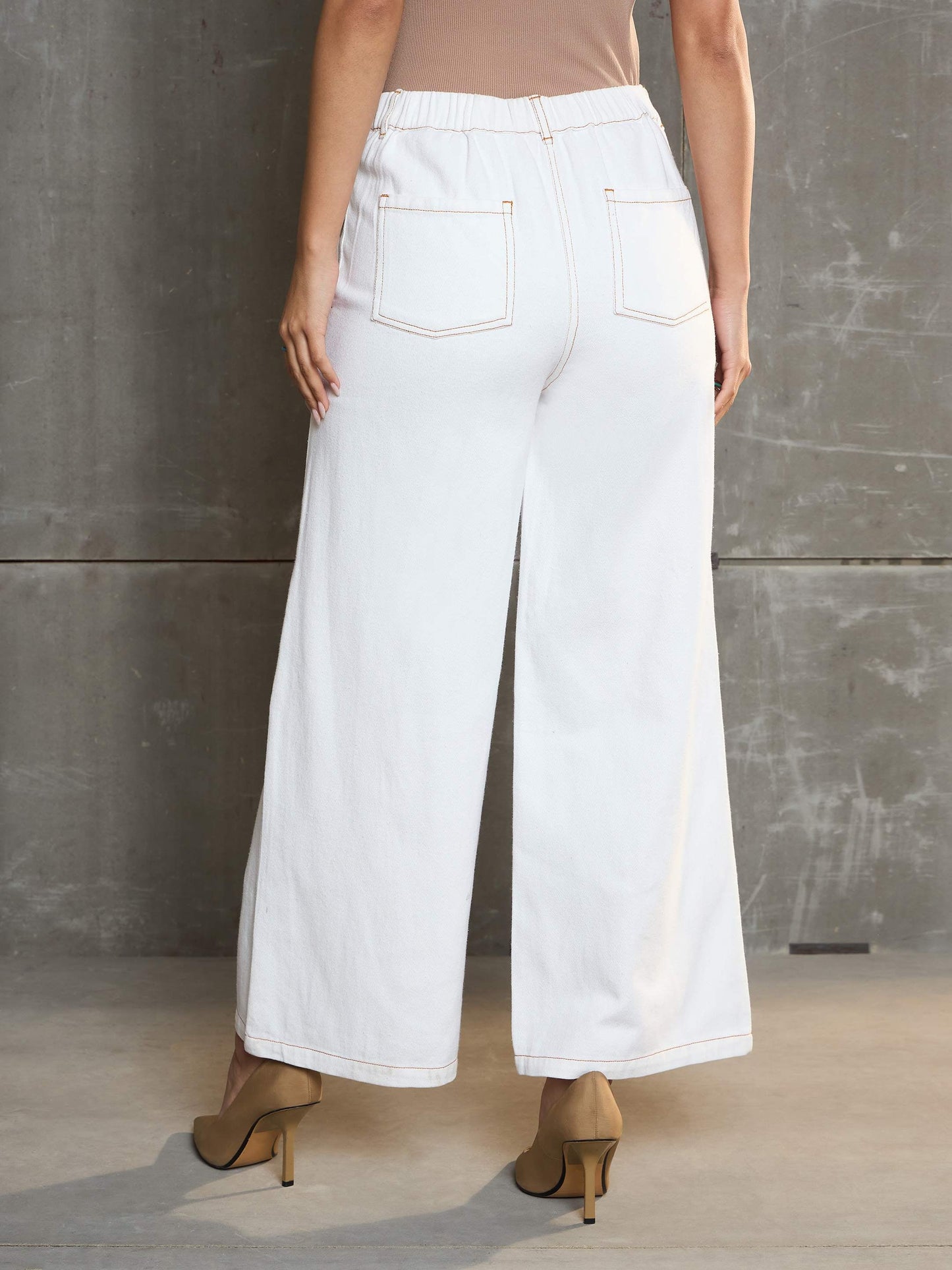 Women White Denim Flared Pants