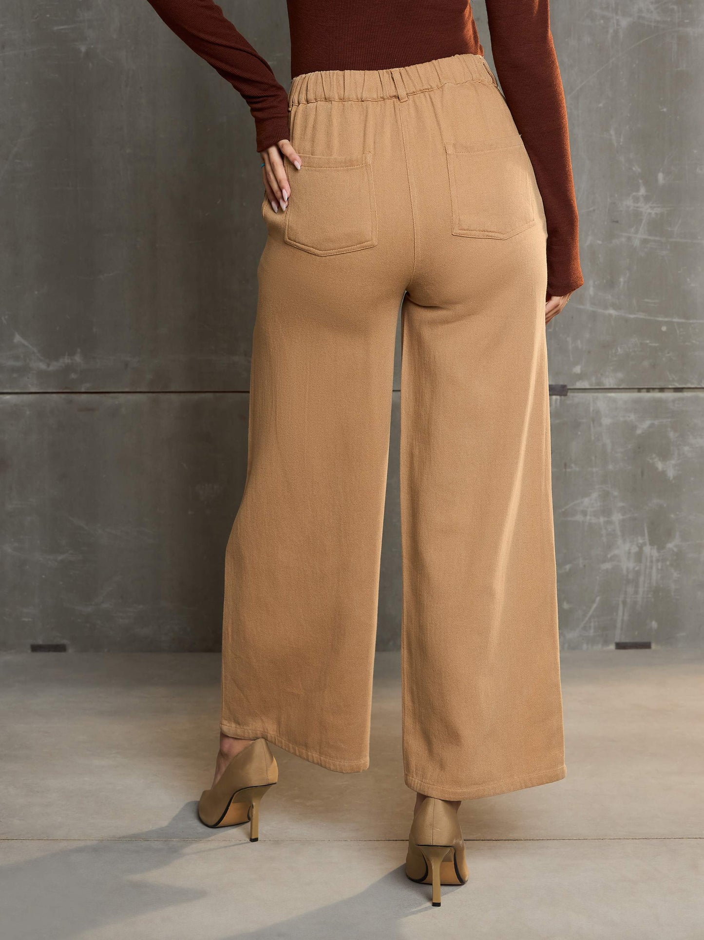 Women Brown Denim Flared Pants
