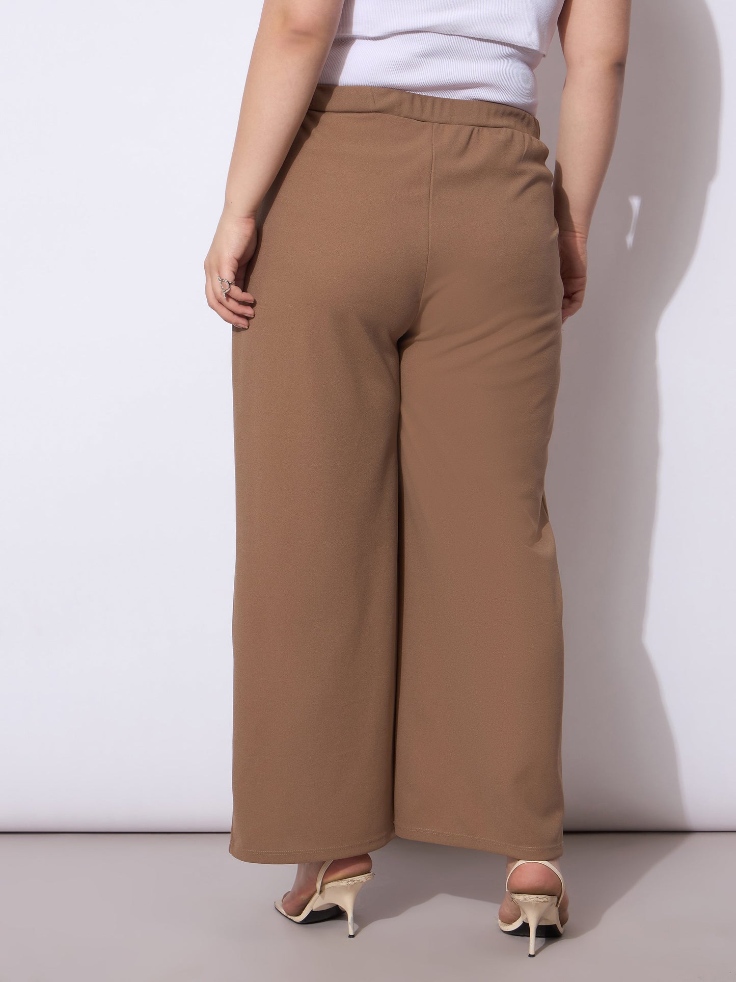 Beige Front Pleated Straight Pants