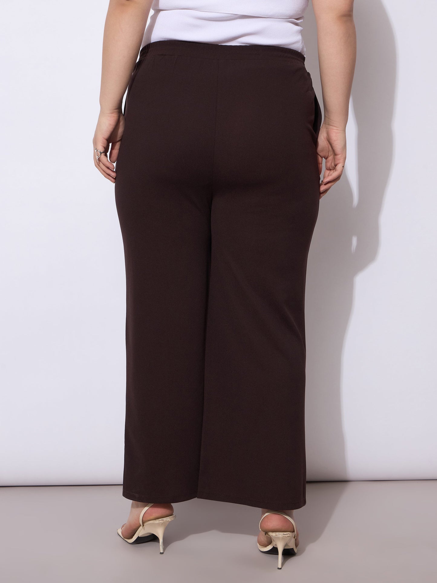 Dark Brown Front Seam Elasticated Straight Pants