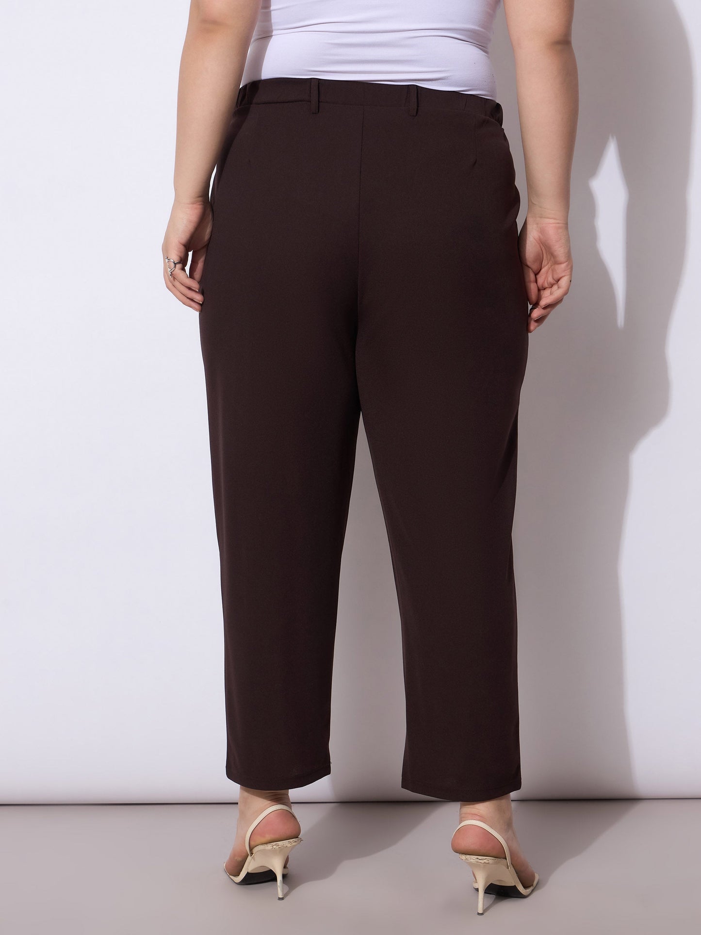 Dark Brown Front Pleated Mom Fit Pants -SASSAFRAS Curve