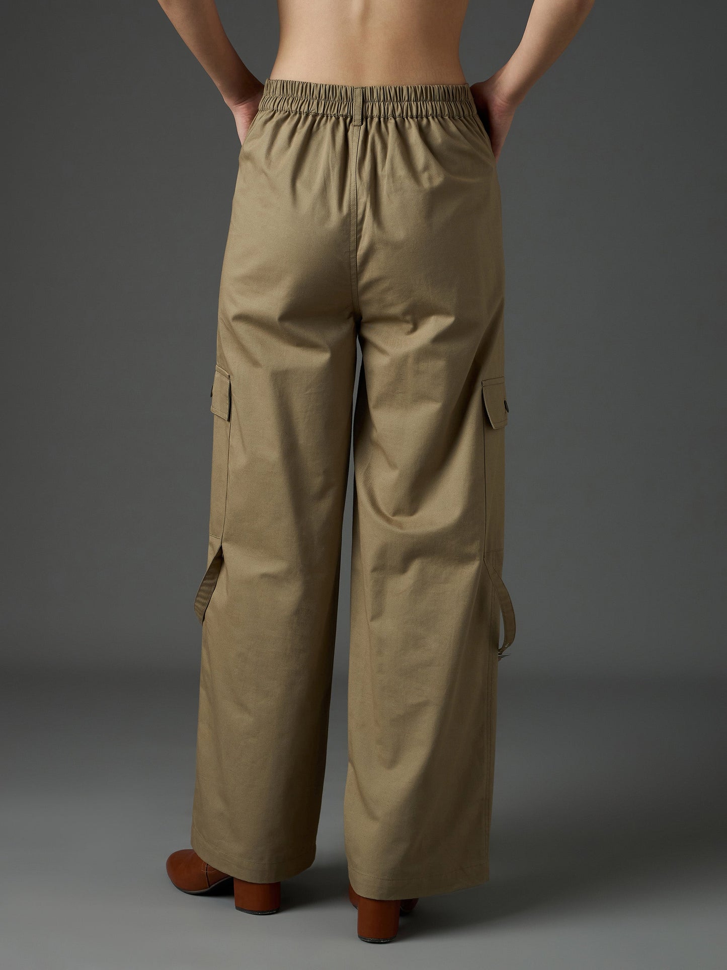 Women Pastel Olive Twill Pocket Loop Detail Cargo Pants