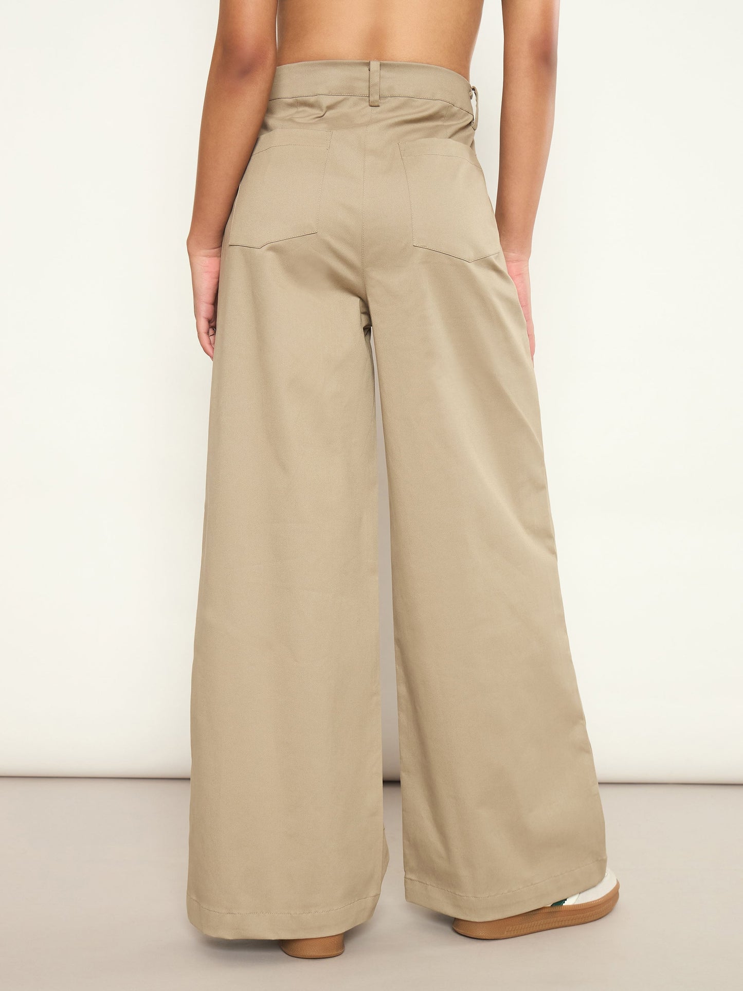 Women Beige Twill Straight Fit Pants
